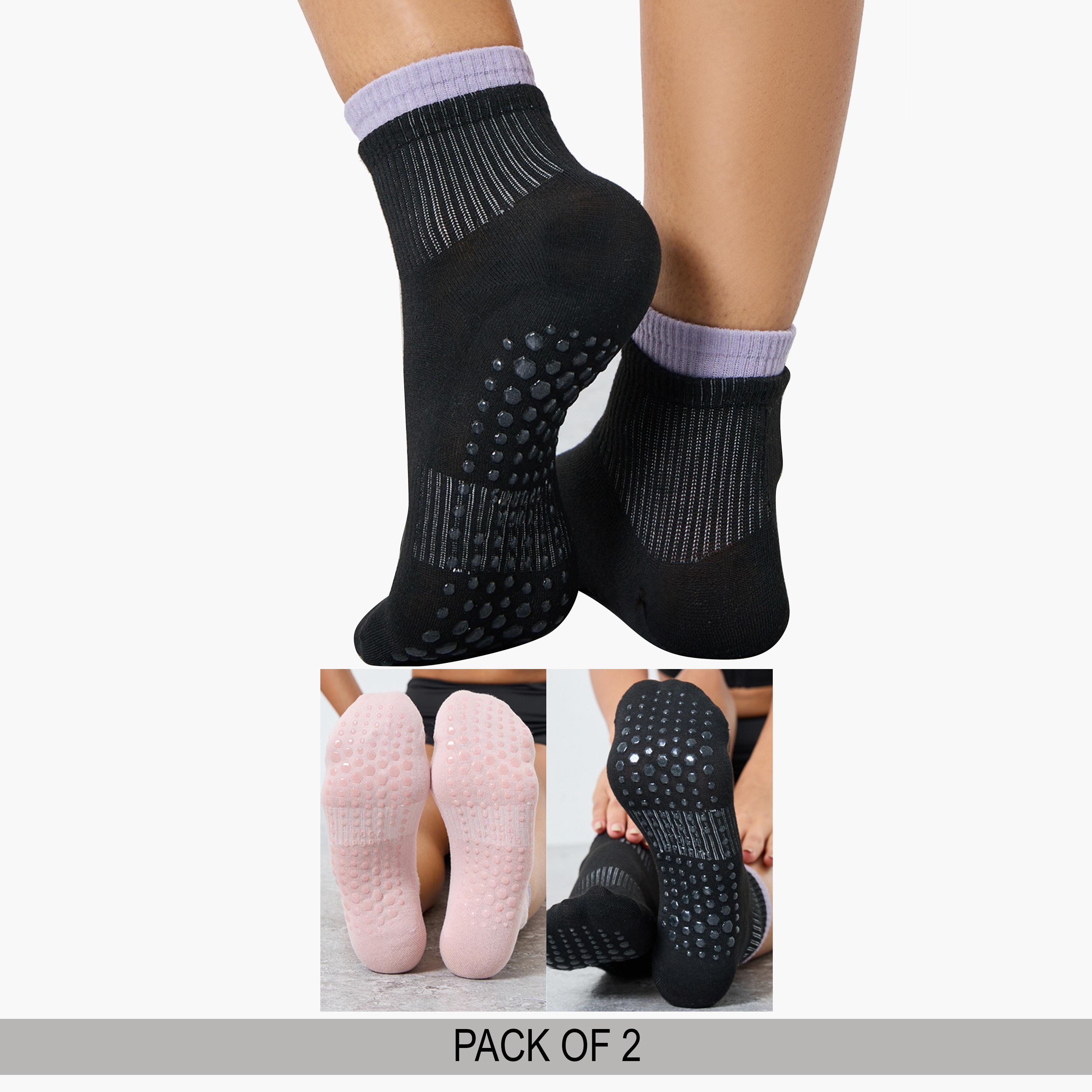 Styli Pack of 2 - Contrast Trim Silicon Pad Base Socks-sports-gear-gym-image-1