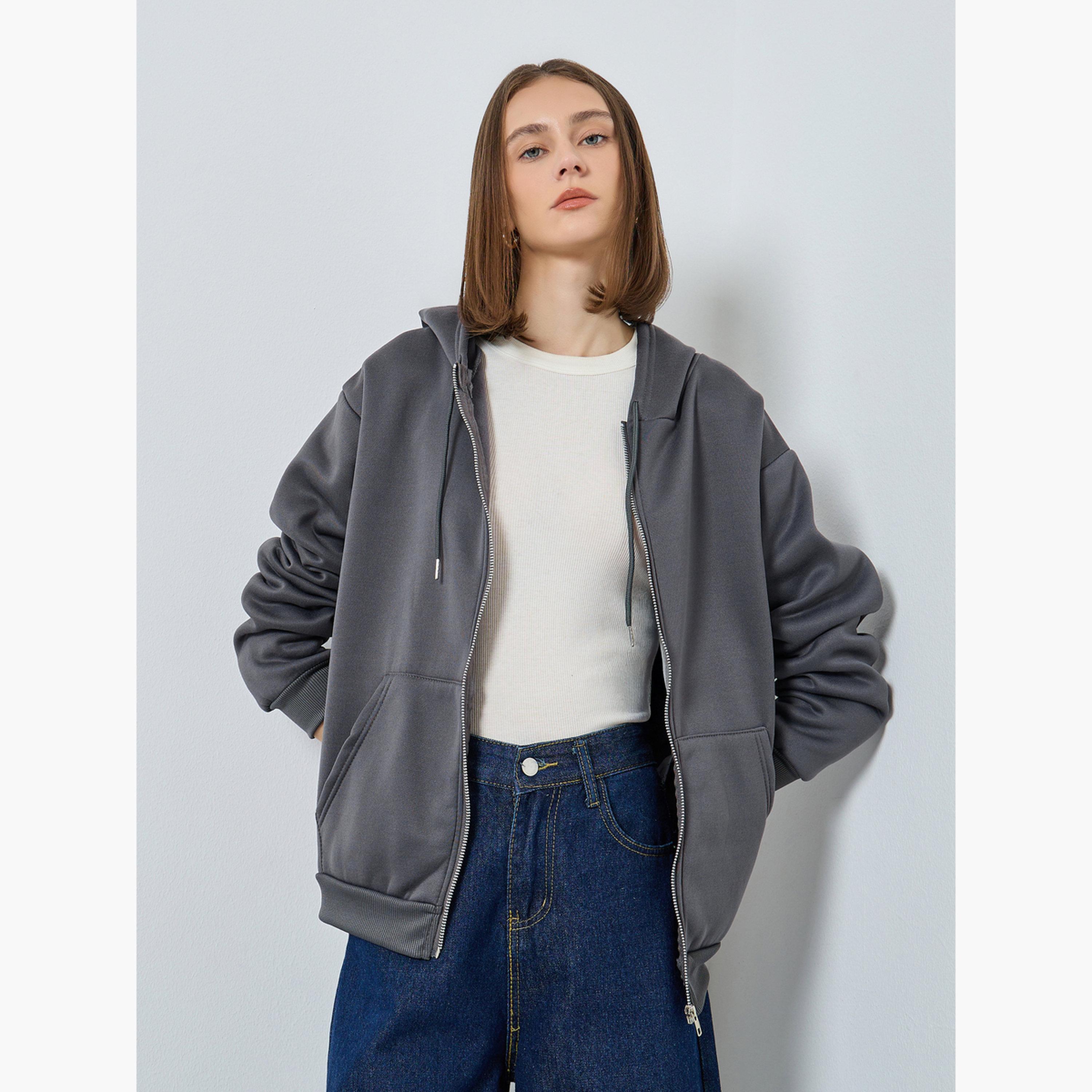 ستايلي - هودي سادة تصميم واسع مع جيوب أمامية للنساء -women-clothing-hoodiesandsweatshirts-hoodies-image-1