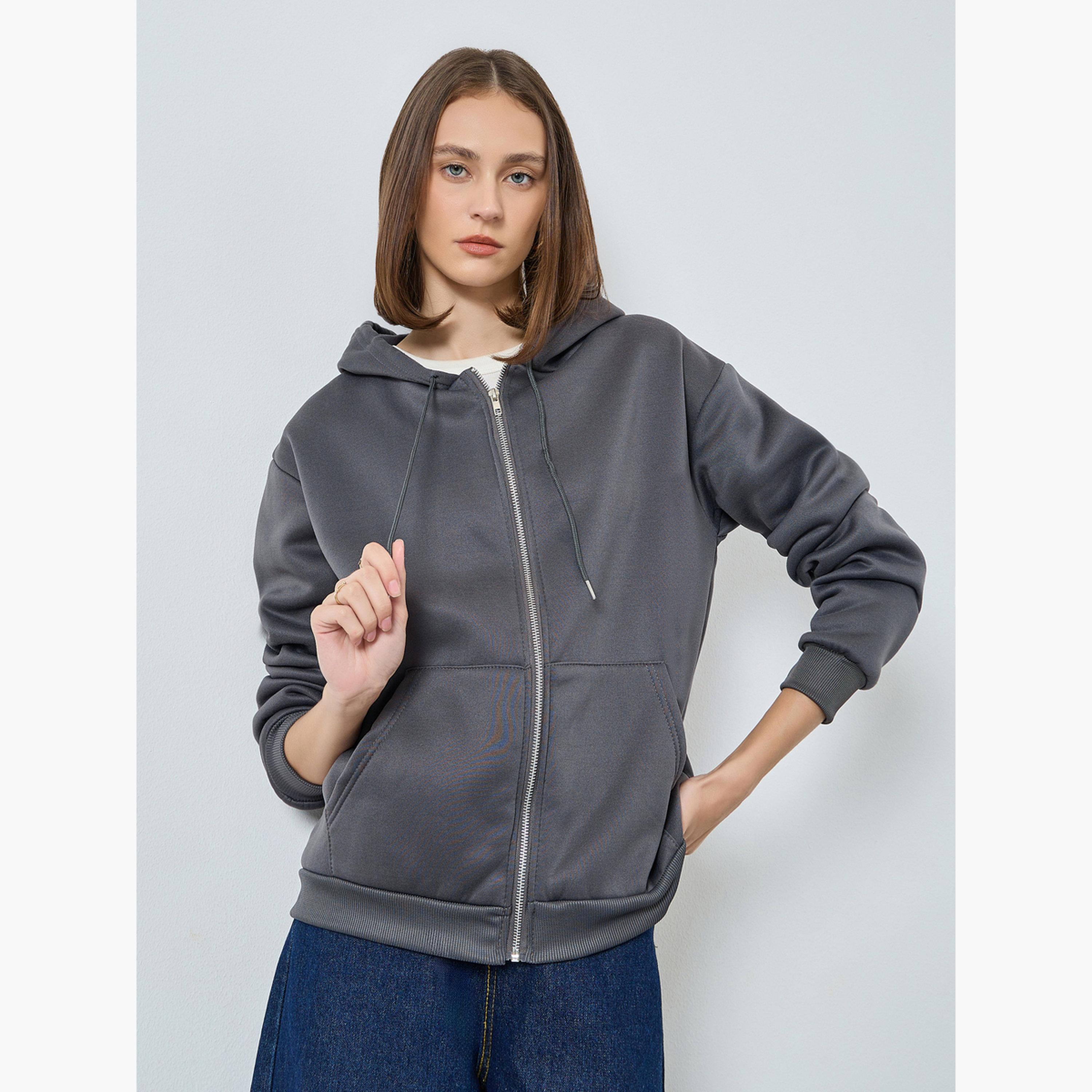 ستايلي - هودي سادة تصميم واسع مع جيوب أمامية للنساء -women-clothing-hoodiesandsweatshirts-hoodies-image-3
