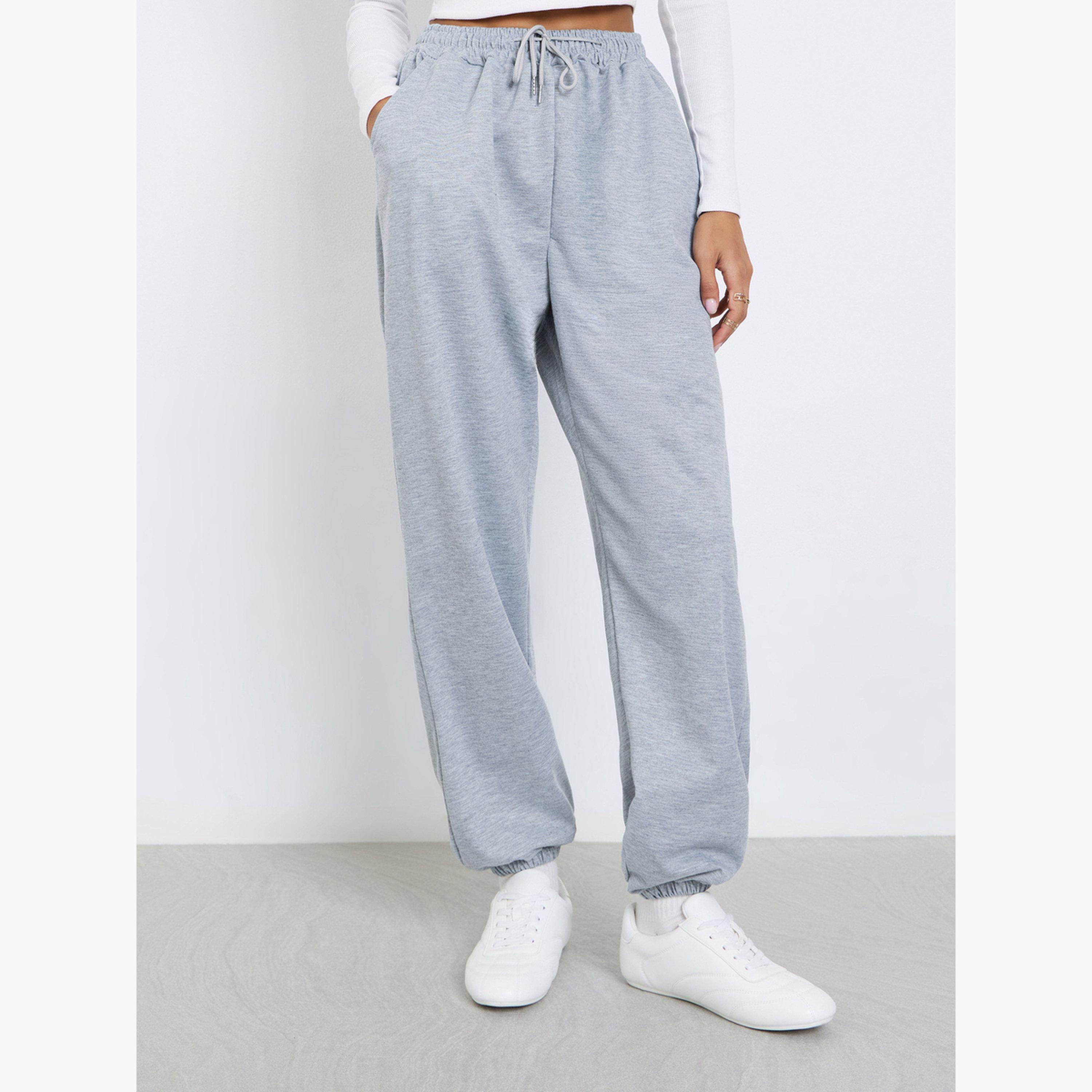 Styli Women Grey Solid Wide Leg Cuffed Joggers-women-clothing-bottoms-joggers-image-1