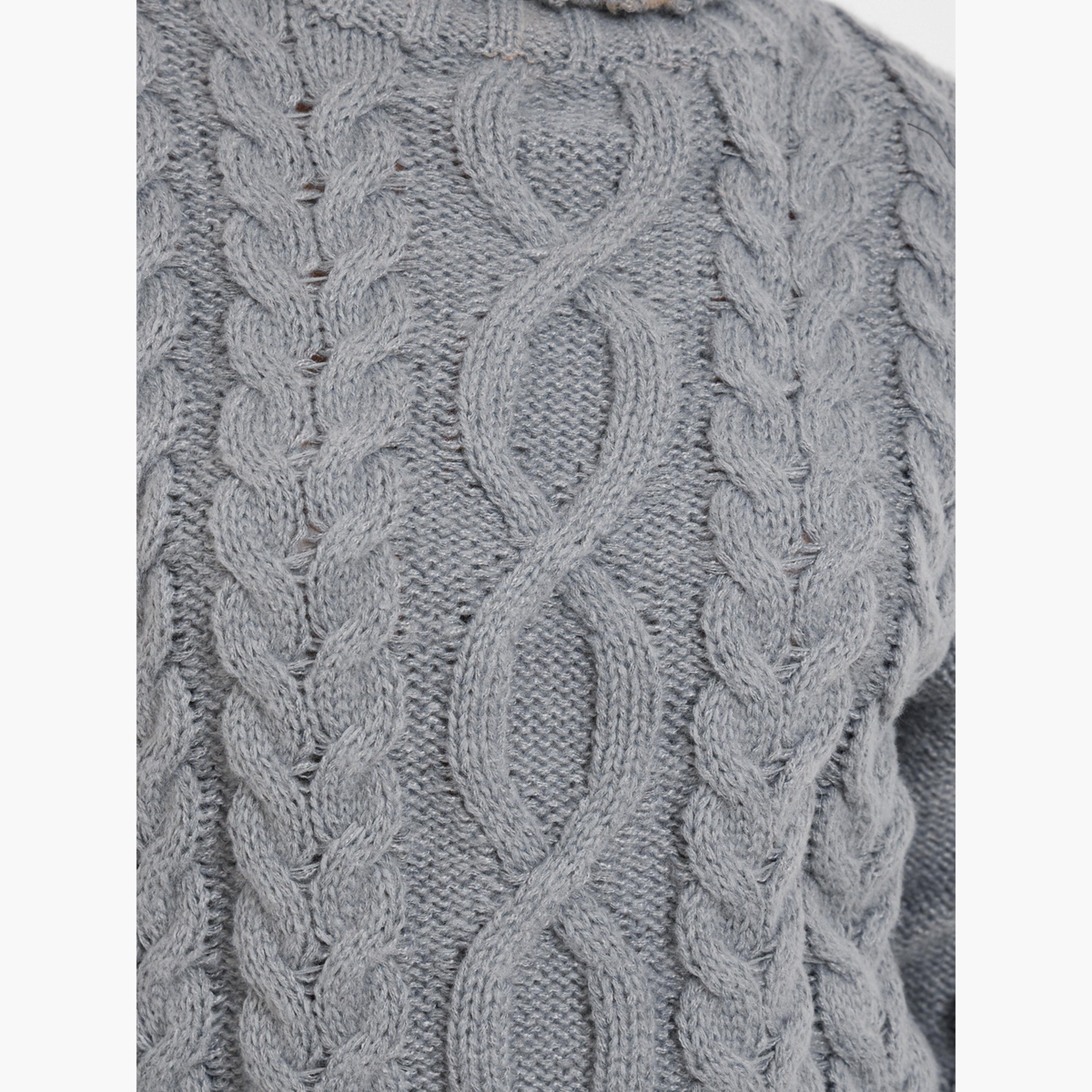 Styli Grey Cable Knit Regular Fit Turtle Neck Long Sleeves Women's Sweater-women-clothing-cardigansandjumpers-jumpers-image-3