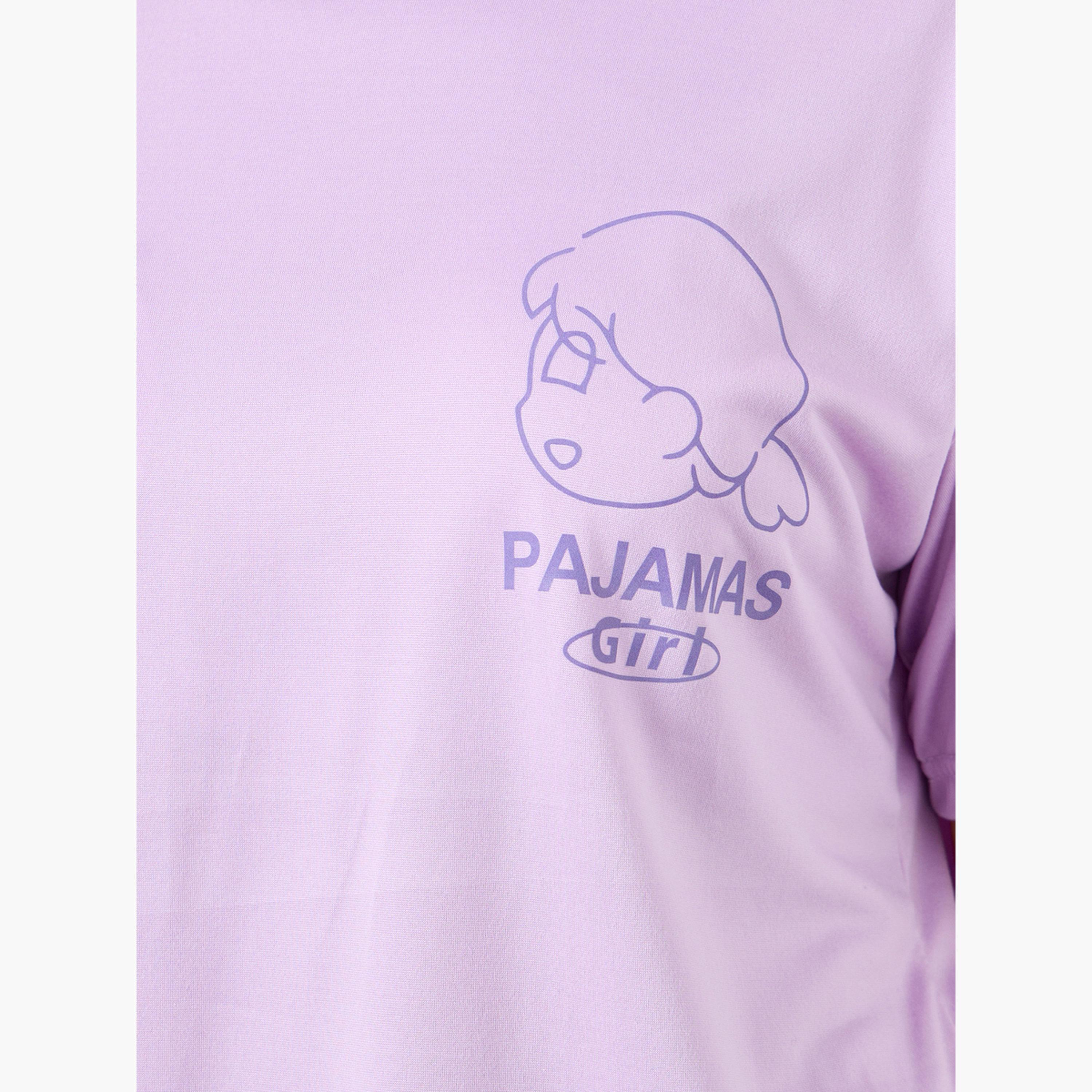 ستايلي - طقم تي شيرت مطبوع برسومات وشورت منقوش-women-clothing-nightwear-pyjamas-shortsets-image-5