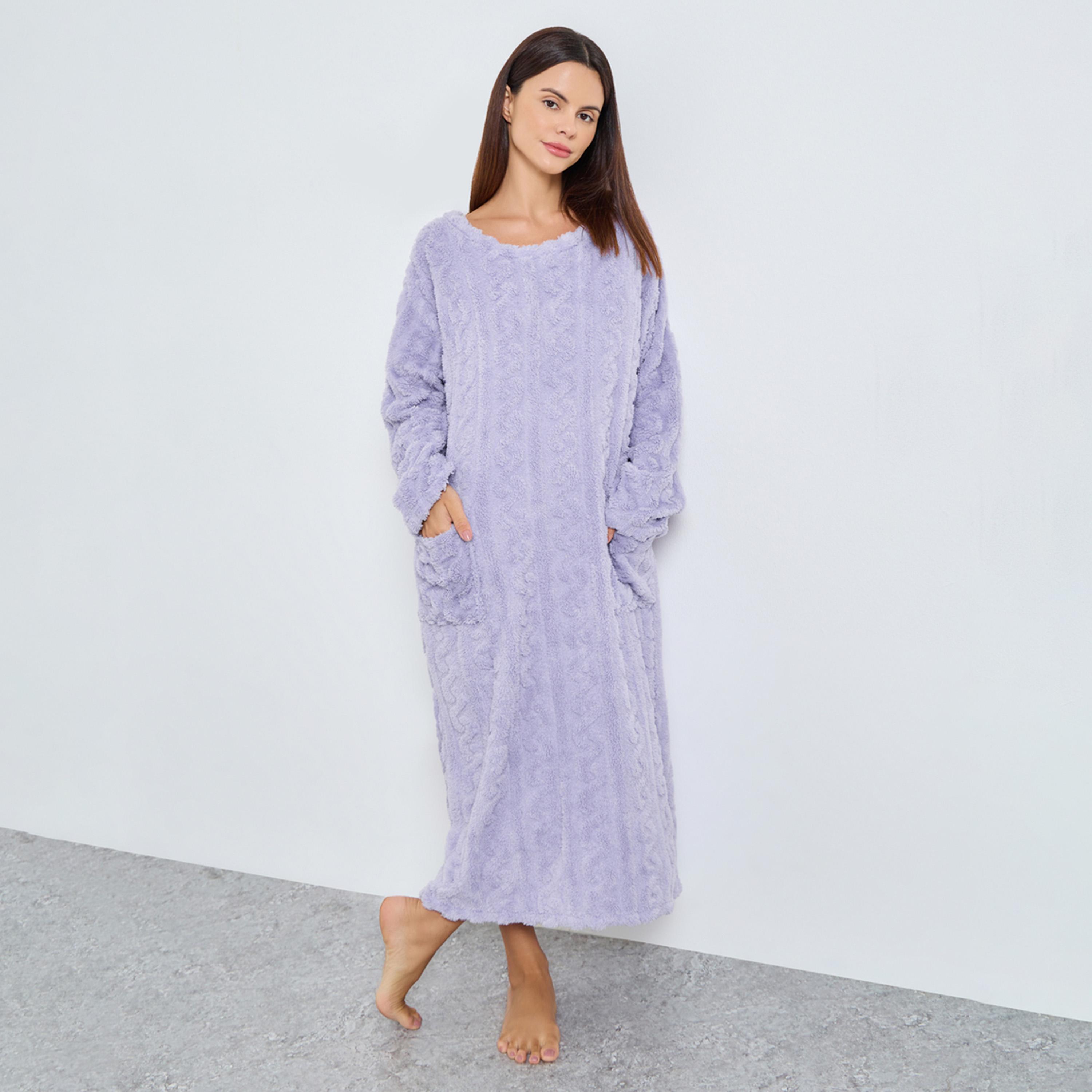 ستايلي - قميص نوم من الصوف المحبوك مع تفاصيل الجيب-women-clothing-nightwear-nighties-image-1
