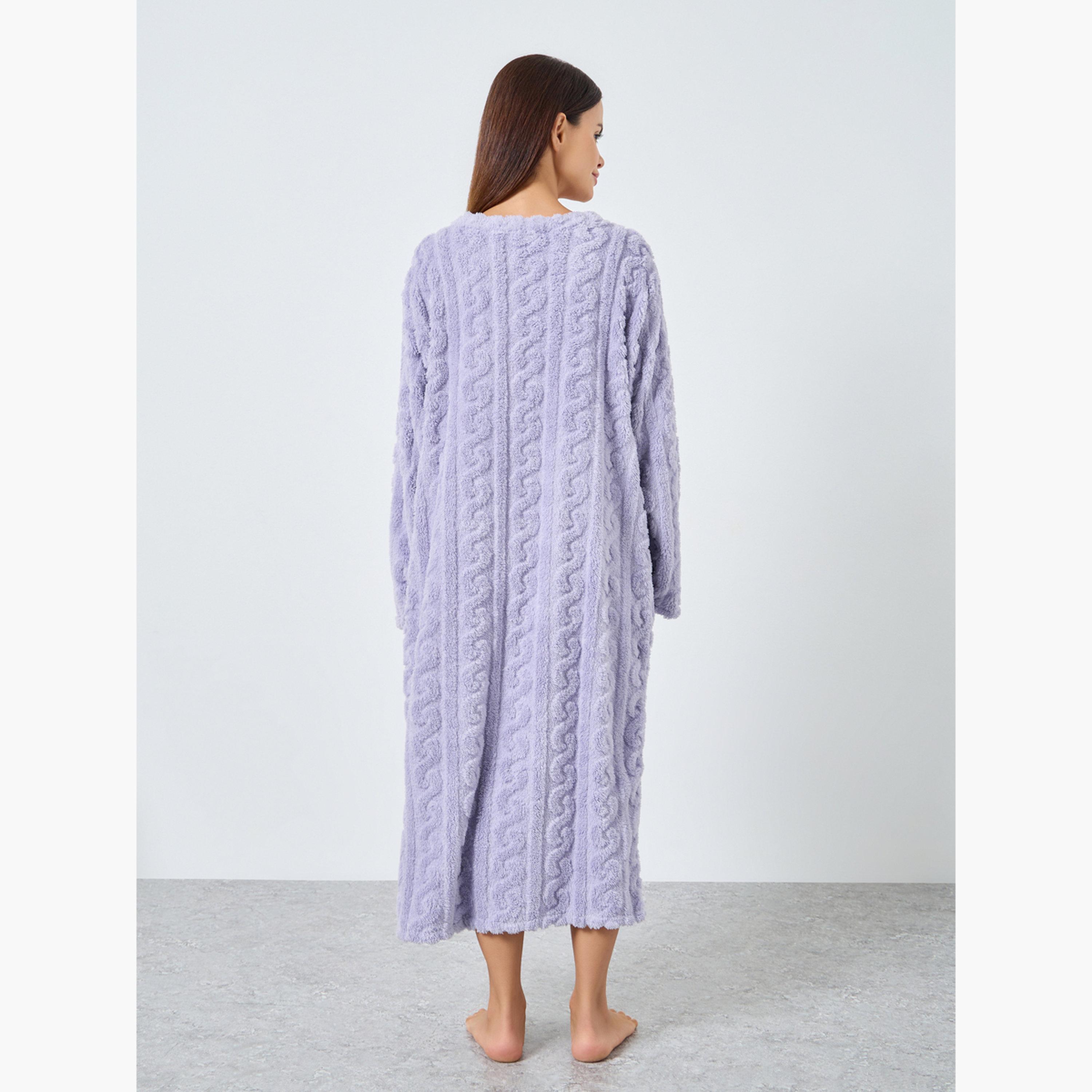 Styli Cable Knit Fleece Nightdress with Pocket Detail-women-clothing-nightwear-nighties-image-4