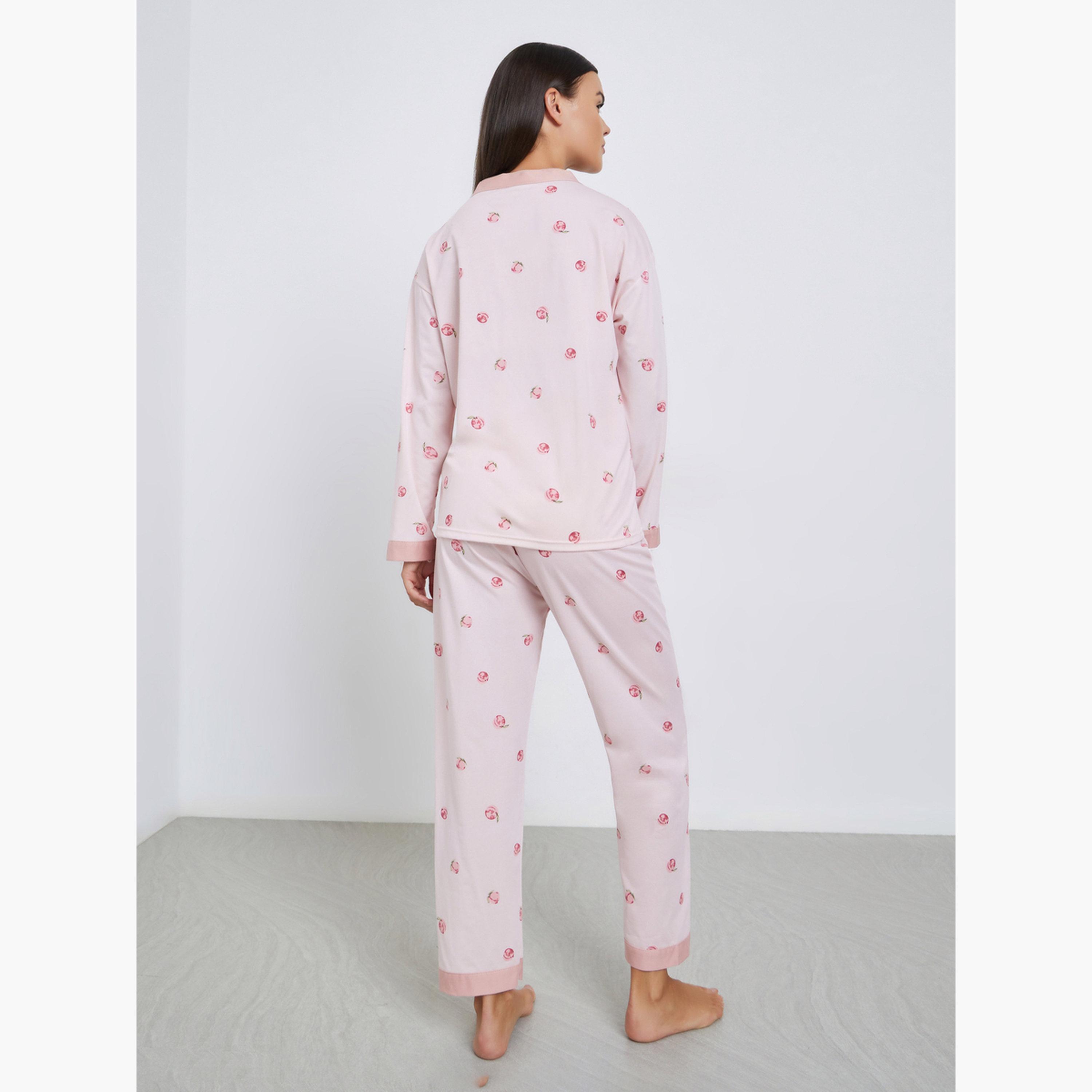 ستايلي - بيجاما قميص خوخي منقوش للنساء-women-clothing-nightwear-pyjamas-longsets-image-3