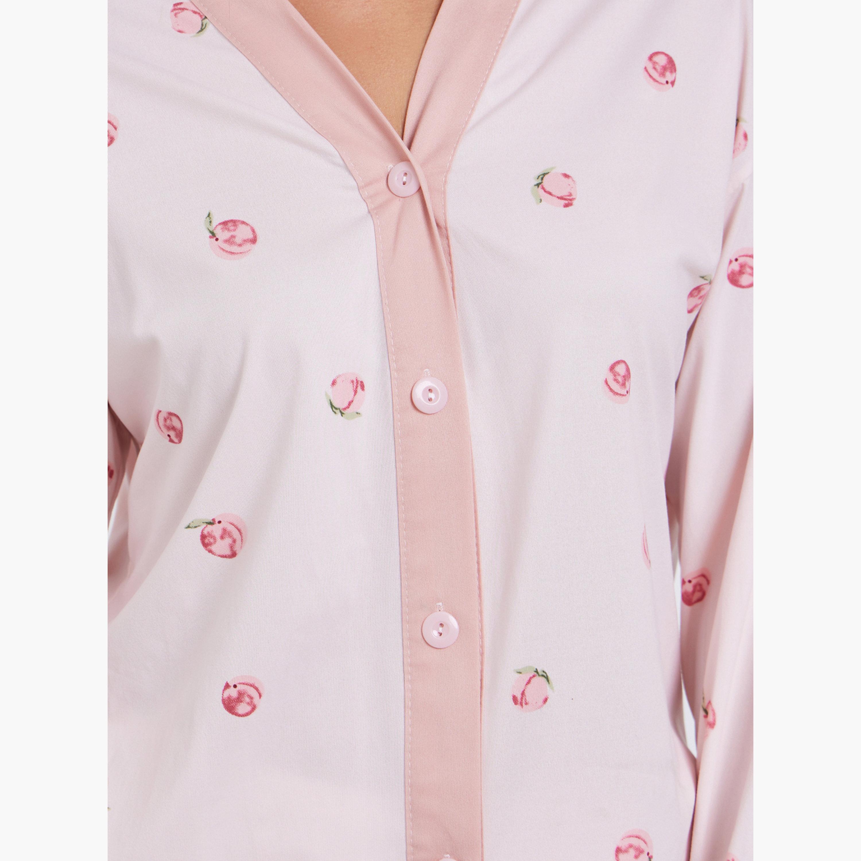 ستايلي - بيجاما قميص خوخي منقوش للنساء-women-clothing-nightwear-pyjamas-longsets-image-5