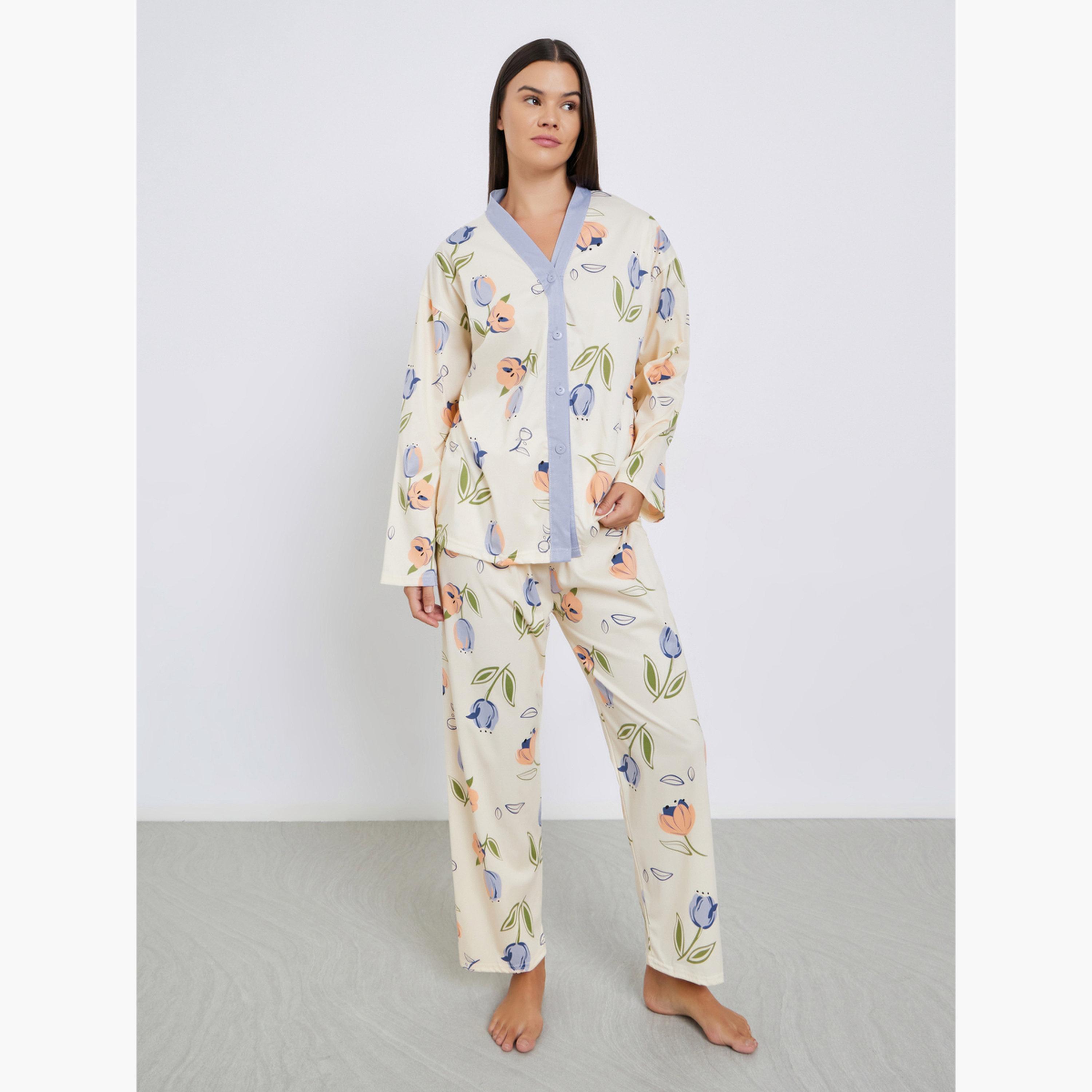 Styli Women Floral Print Shirt and Pyjama Set-women-clothing-nightwear-pyjamas-longsets-image-1