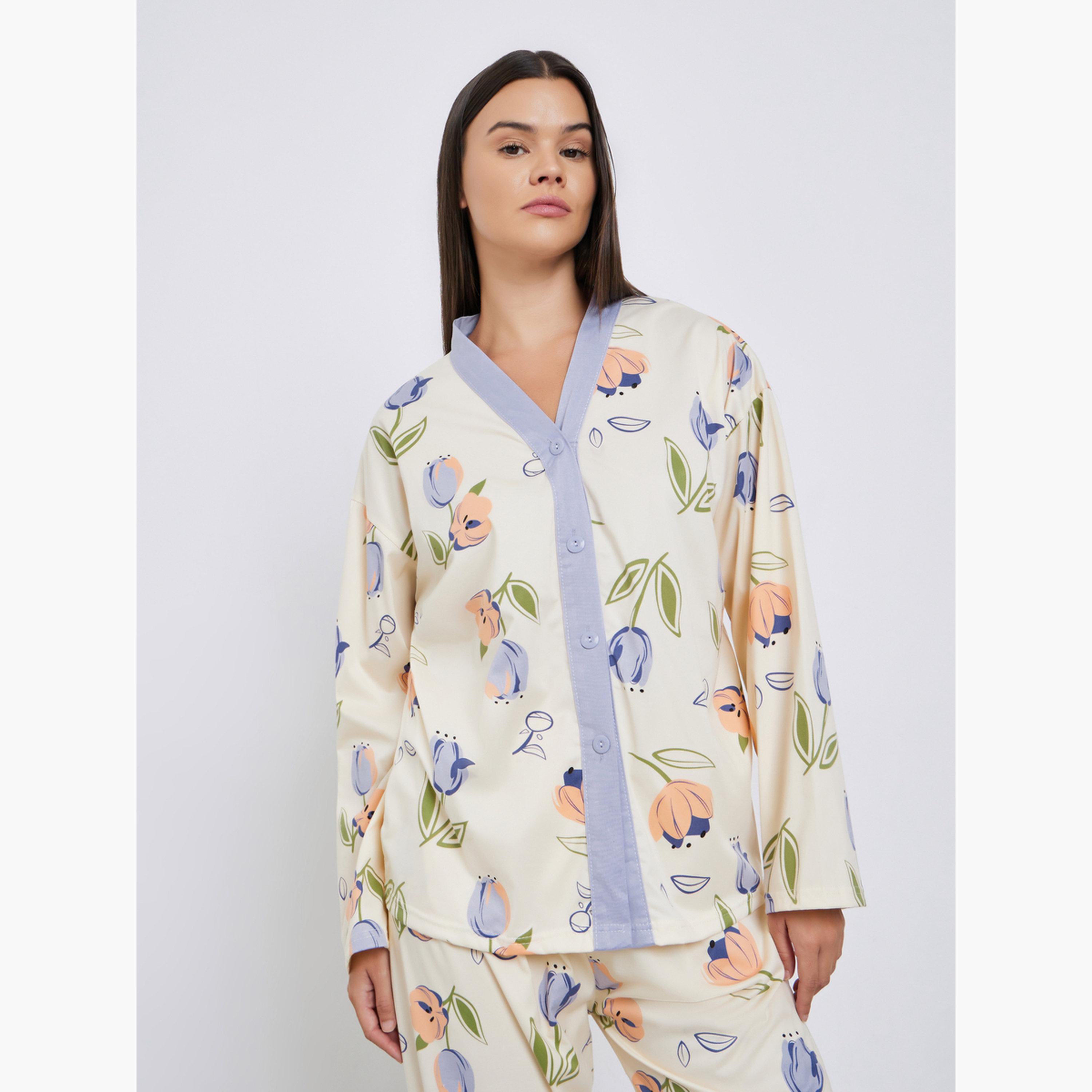 Styli Women Floral Print Shirt and Pyjama Set-women-clothing-nightwear-pyjamas-longsets-image-2