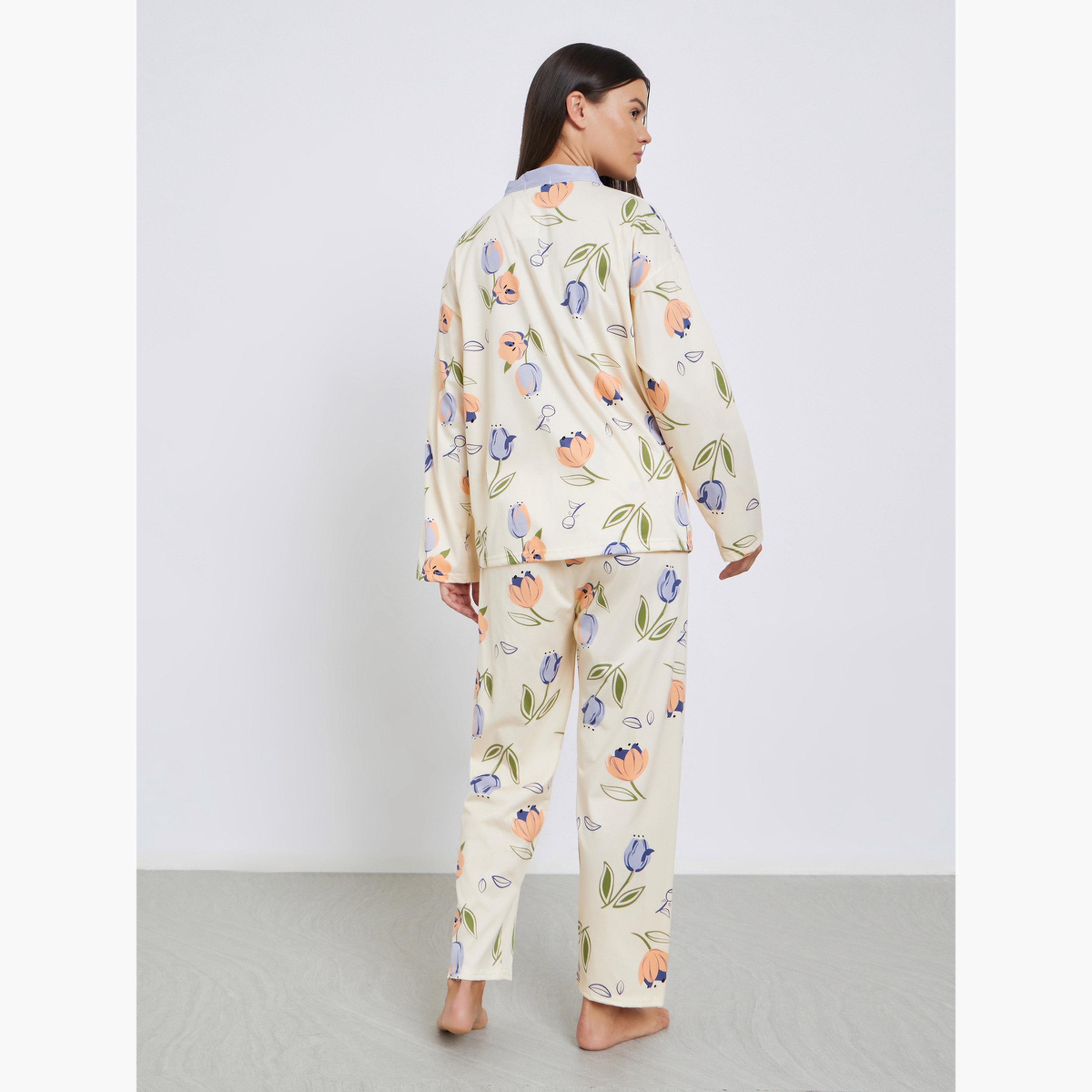 Styli Women Floral Print Shirt and Pyjama Set-women-clothing-nightwear-pyjamas-longsets-image-4