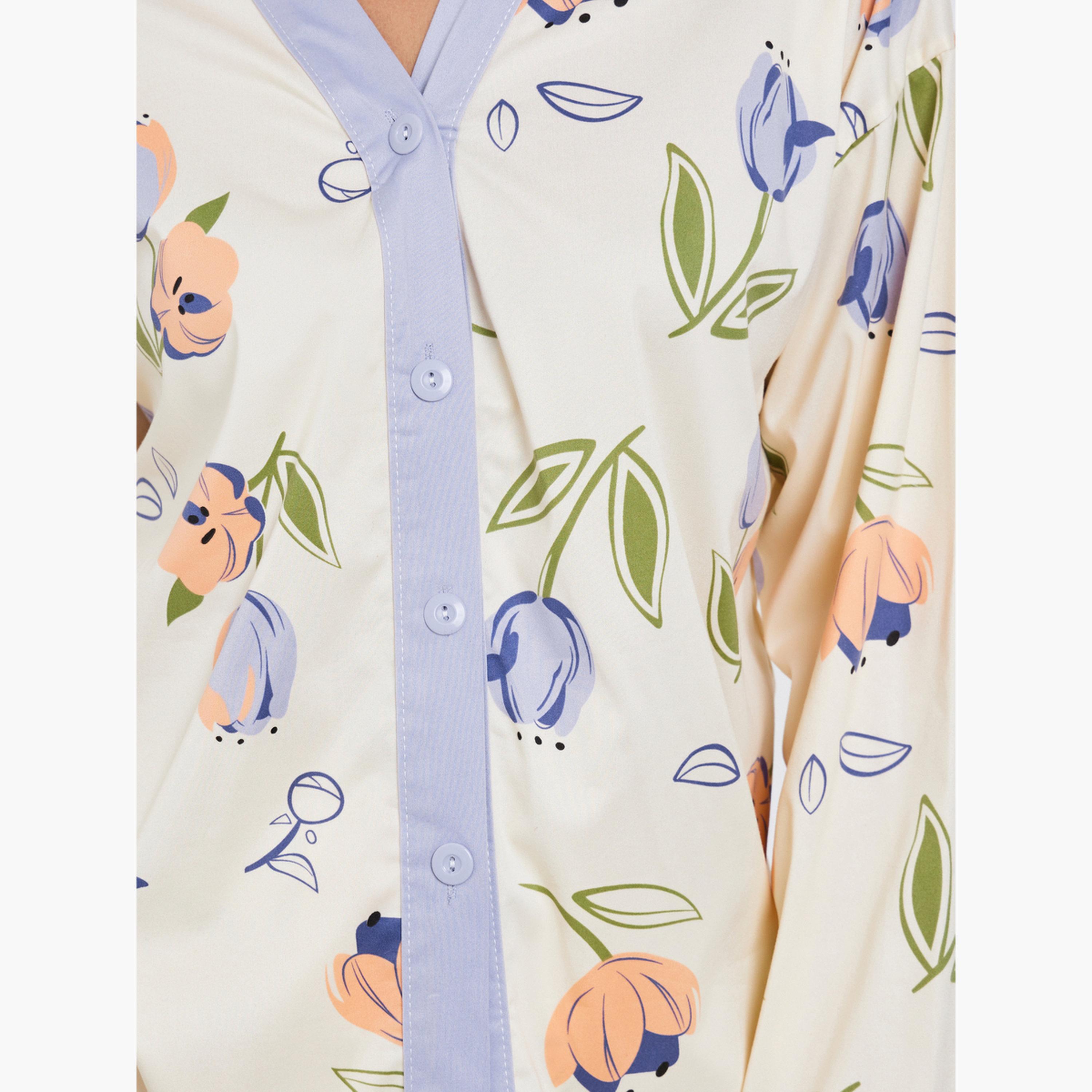 Styli Women Floral Print Shirt and Pyjama Set-women-clothing-nightwear-pyjamas-longsets-image-5