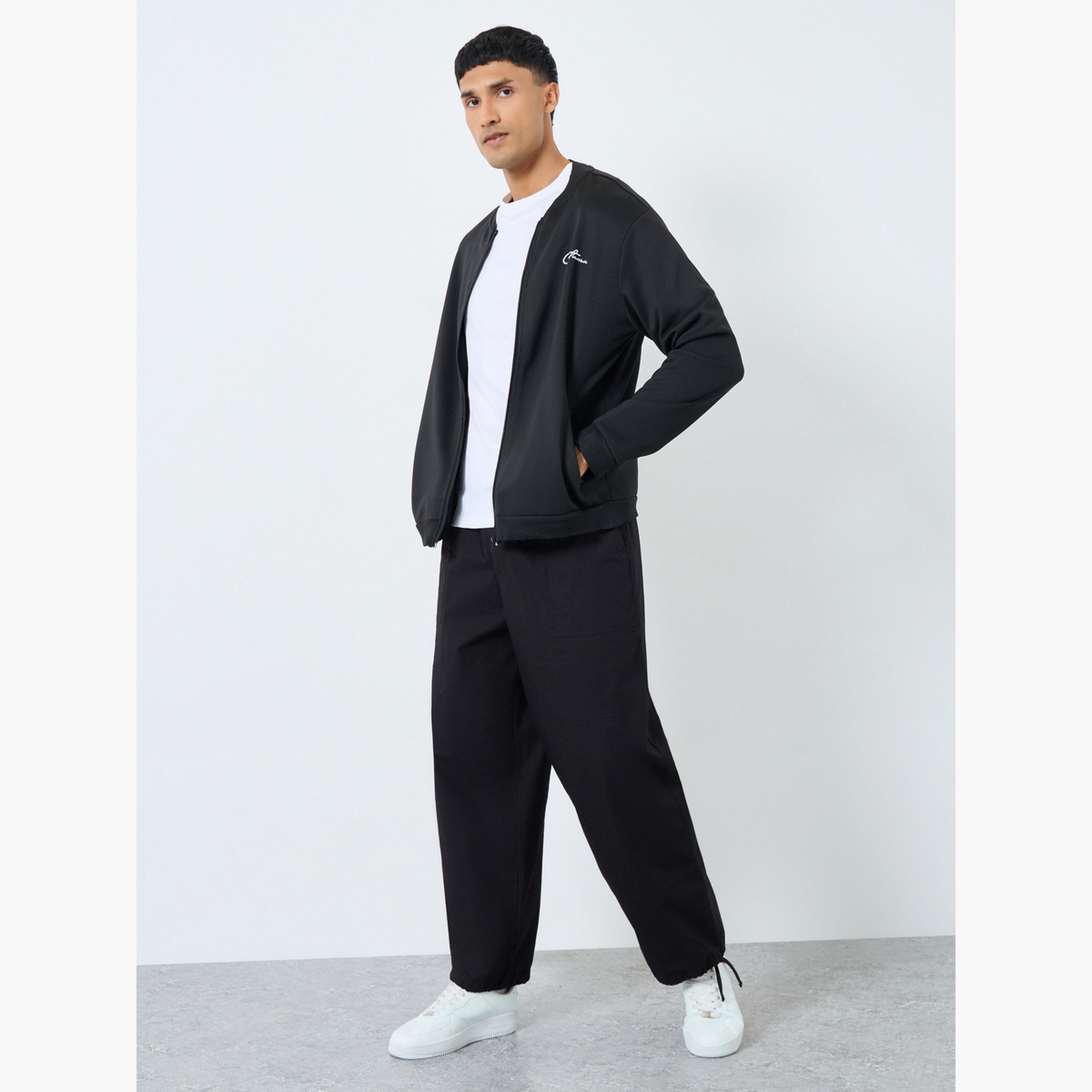 Take Two Text Print Round Neck Long Sleeves Men's Zip Through Bomber Sweatshirt-men-clothing-jacketsandblazers-jackets-image-2