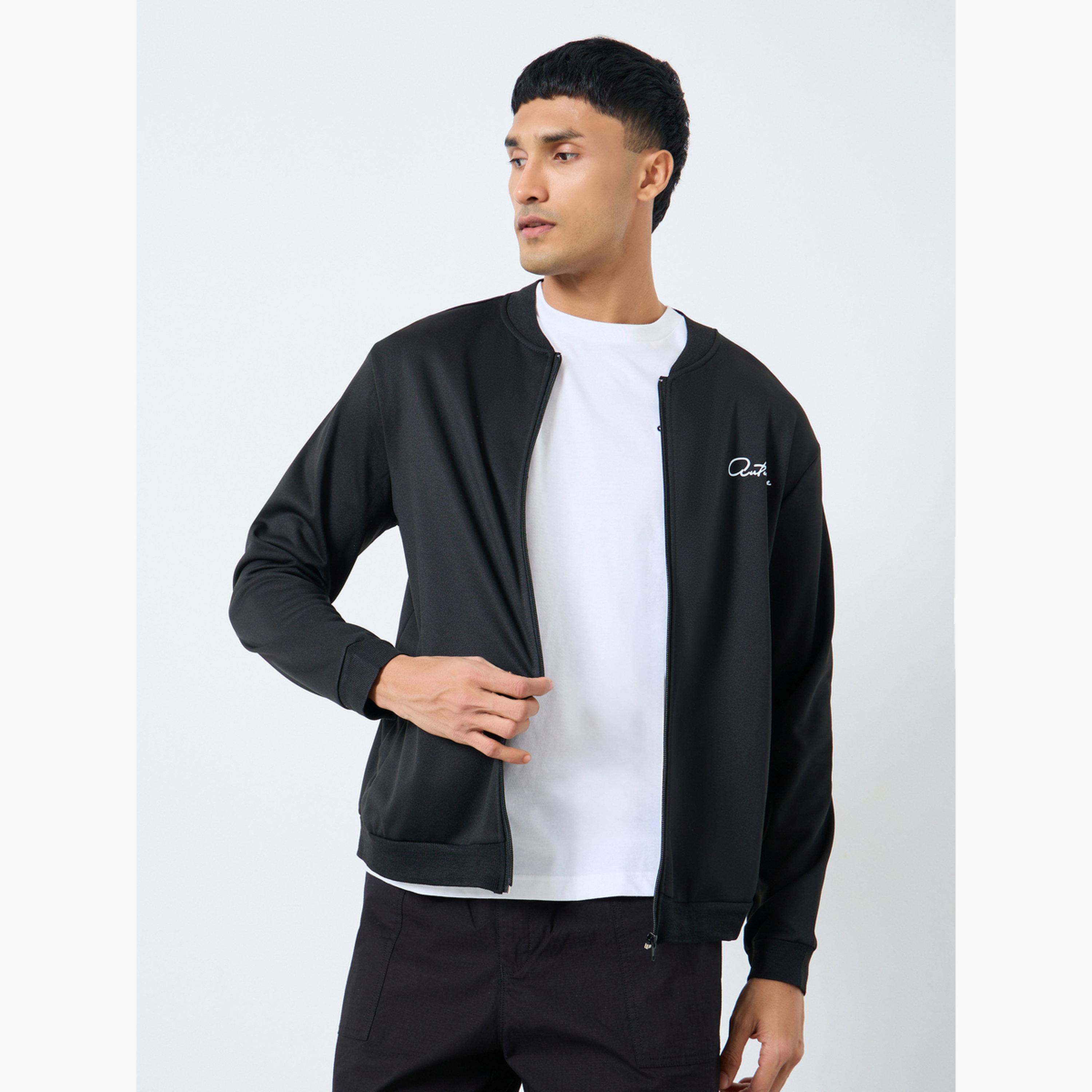 Take Two Text Print Round Neck Long Sleeves Men's Zip Through Bomber Sweatshirt-men-clothing-jacketsandblazers-jackets-image-3