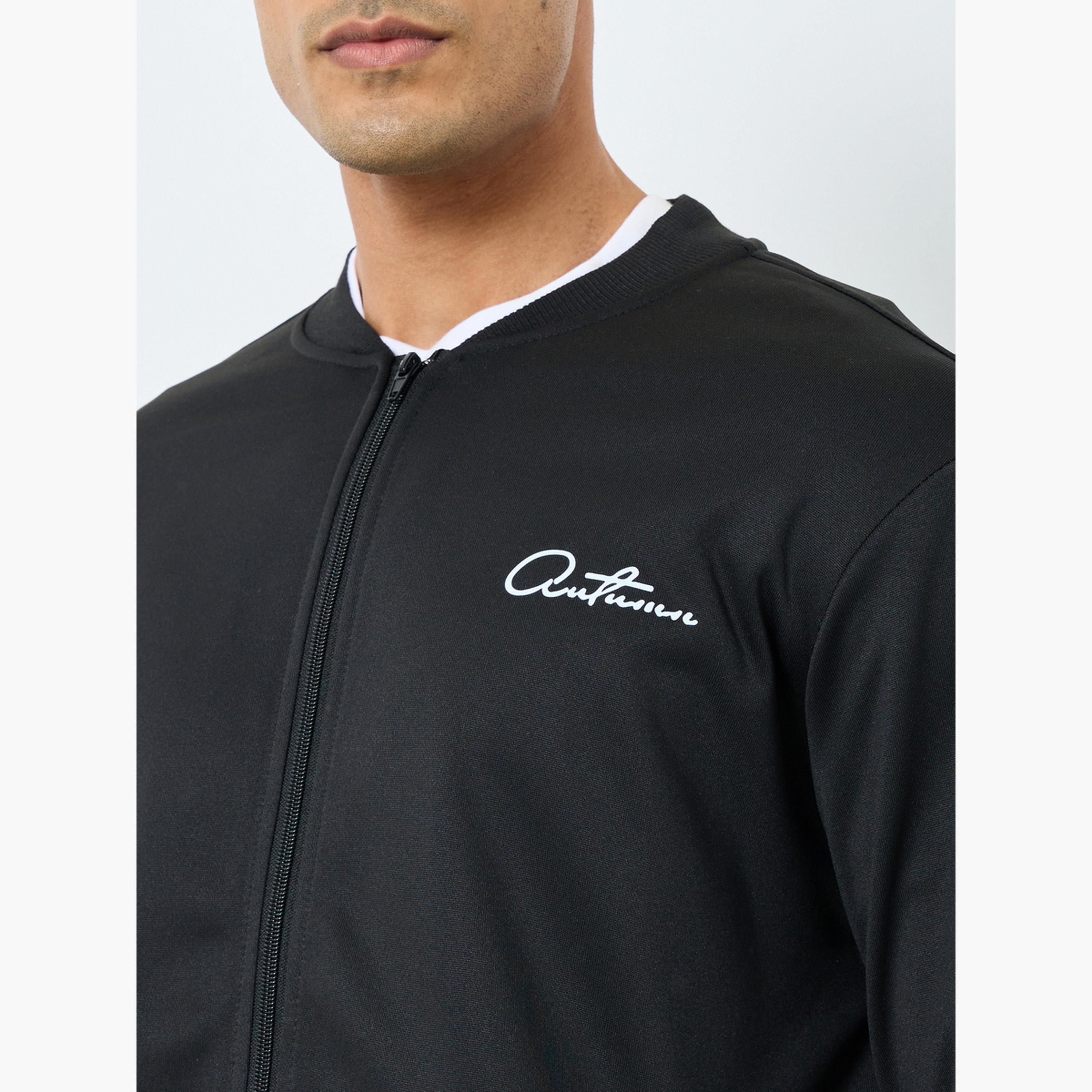 Take Two Text Print Round Neck Long Sleeves Men's Zip Through Bomber Sweatshirt-men-clothing-jacketsandblazers-jackets-image-5
