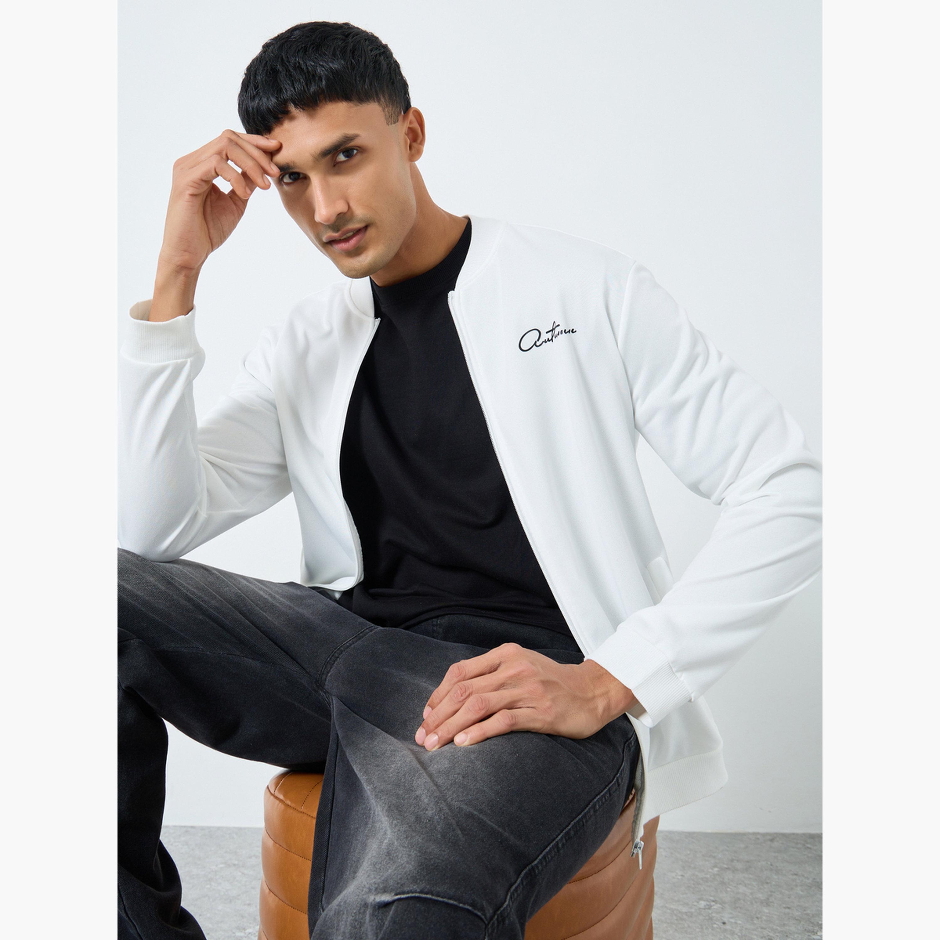 Take Two Text Print Round Neck Long Sleeves Men's Zip Through Bomber Sweatshirt-men-clothing-jacketsandblazers-jackets-image-3