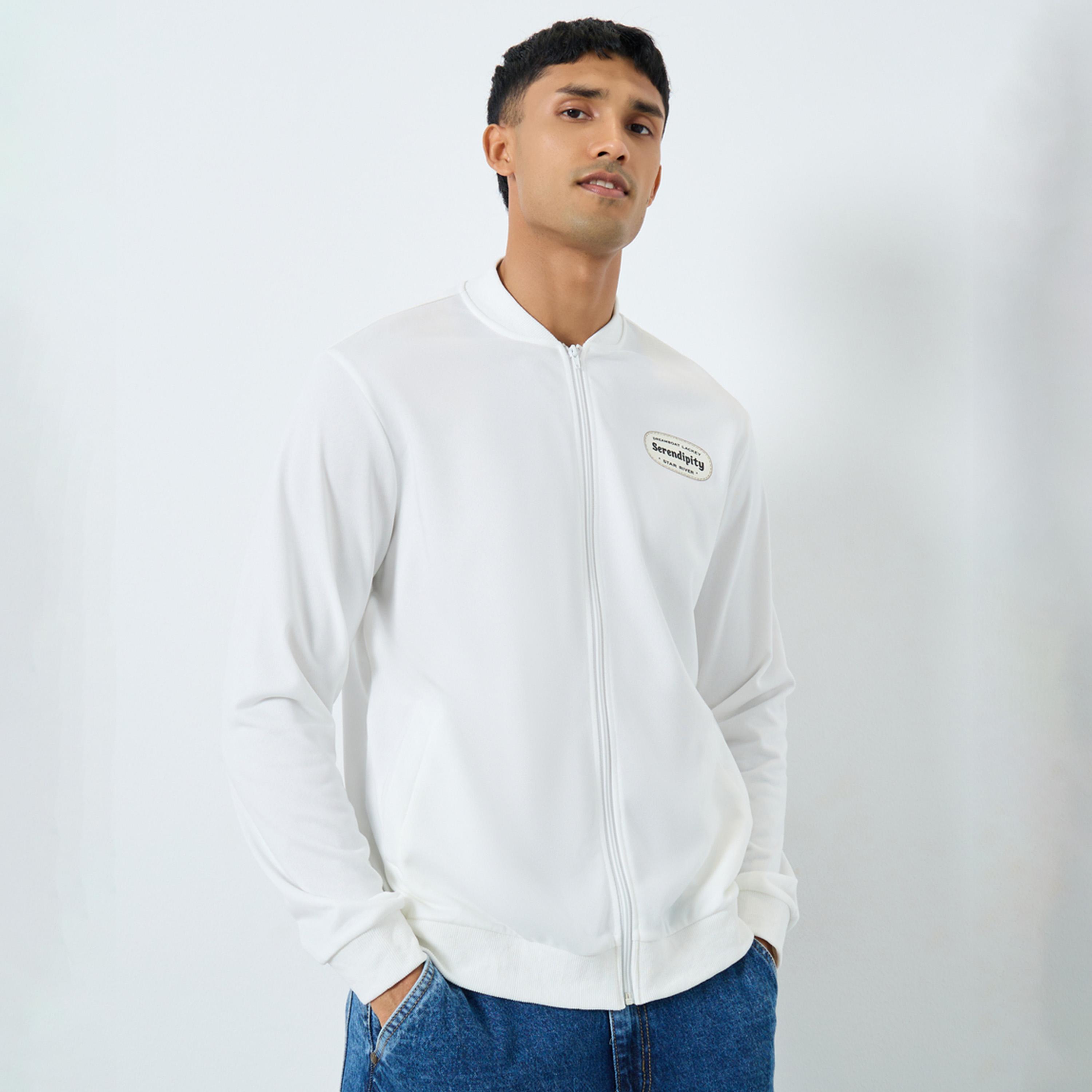 Take Two Slogan Printed Round Neck Long Sleeves Men's Zip Through Bomber Sweatshirt-men-winterwear-jacketsandblazers-image-1