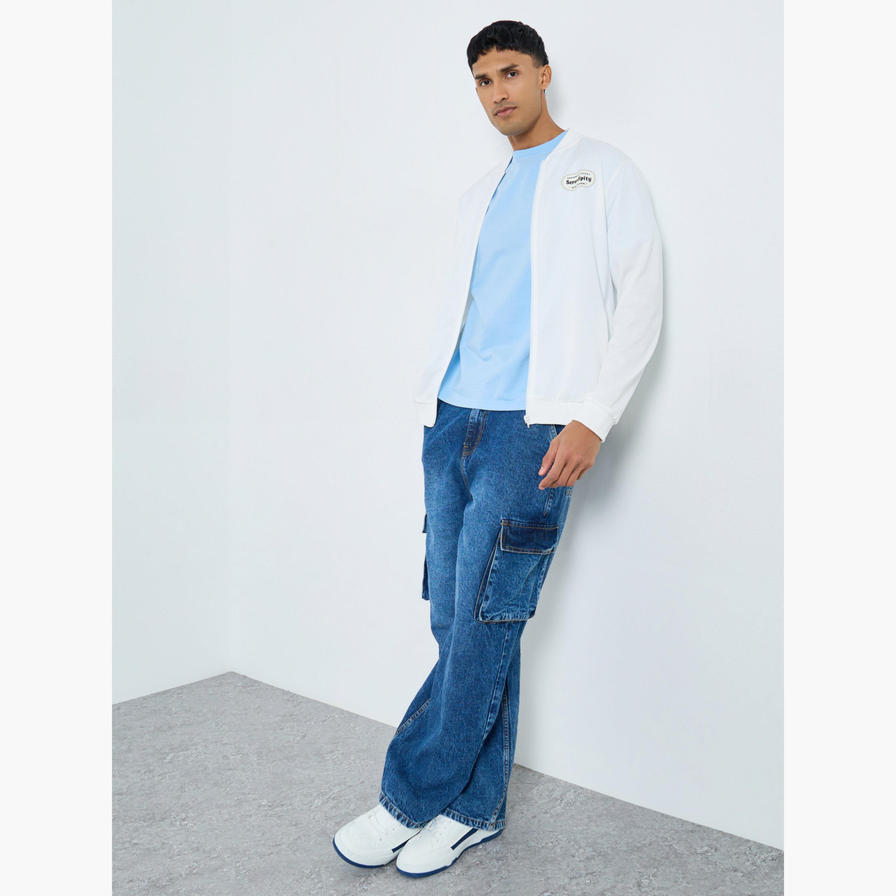 Take Two Slogan Printed Round Neck Long Sleeves Men's Zip Through Bomber Sweatshirt-men-winterwear-jacketsandblazers-image-2