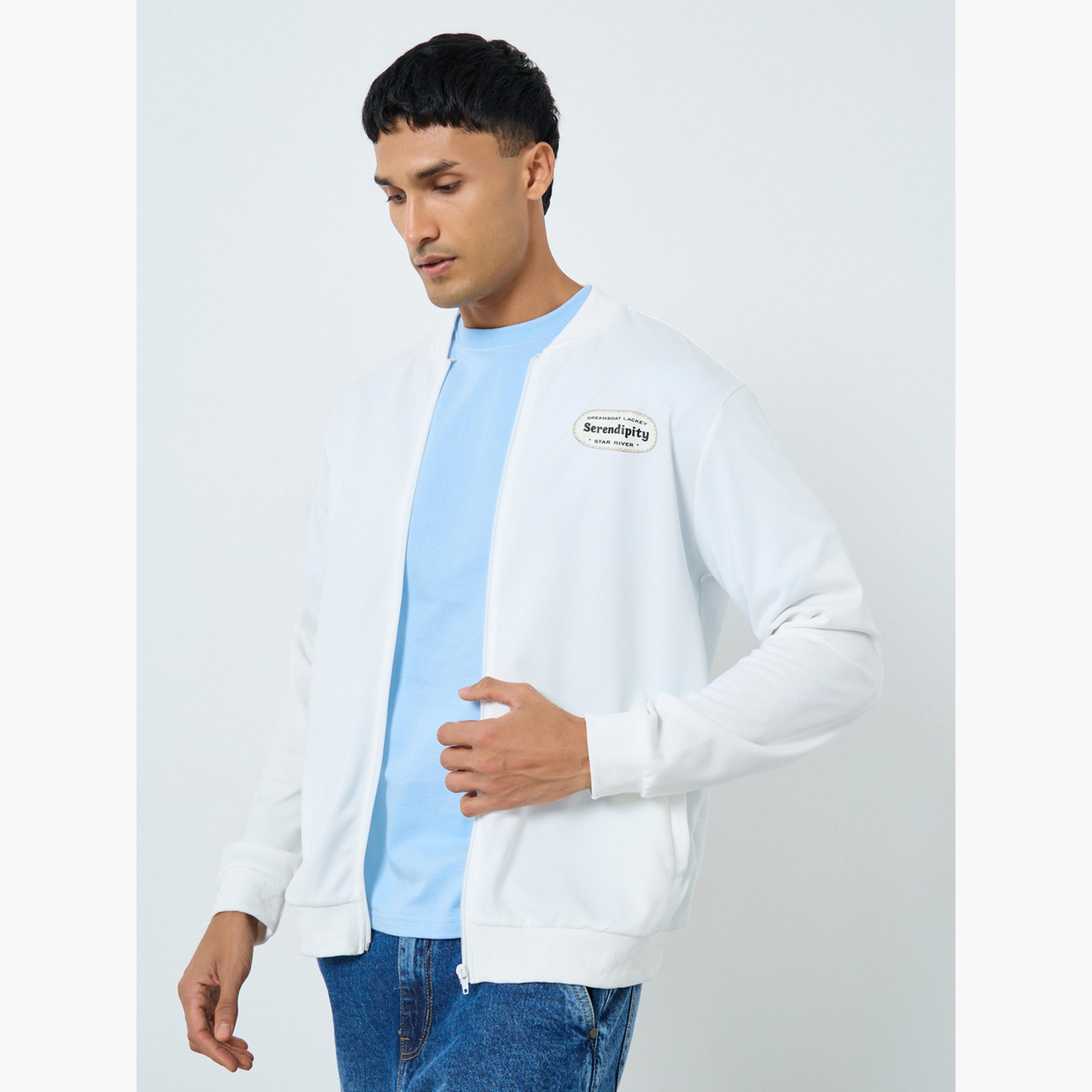 Take Two Slogan Printed Round Neck Long Sleeves Men's Zip Through Bomber Sweatshirt-men-winterwear-jacketsandblazers-image-3