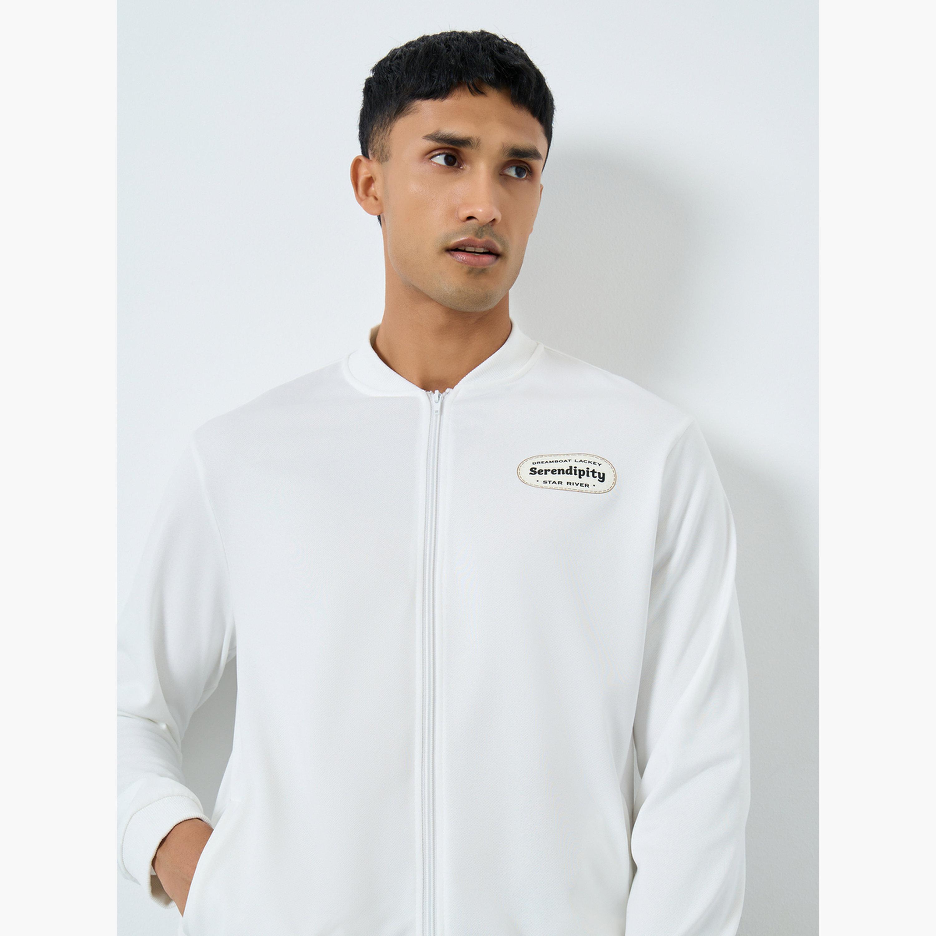 Take Two Slogan Printed Round Neck Long Sleeves Men's Zip Through Bomber Sweatshirt-men-winterwear-jacketsandblazers-image-4
