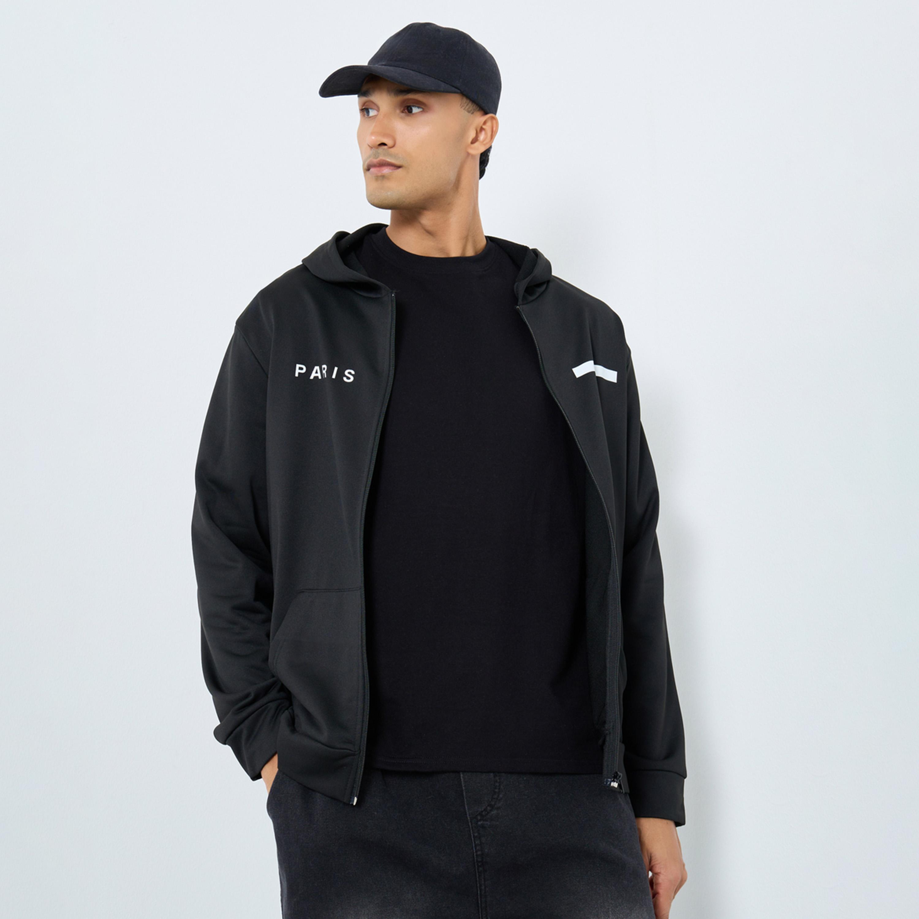 تيك تو - جاكيت رجالي أسود بسحاب وغطاء للرأس-men-winterwear-jacketsandblazers-image-1