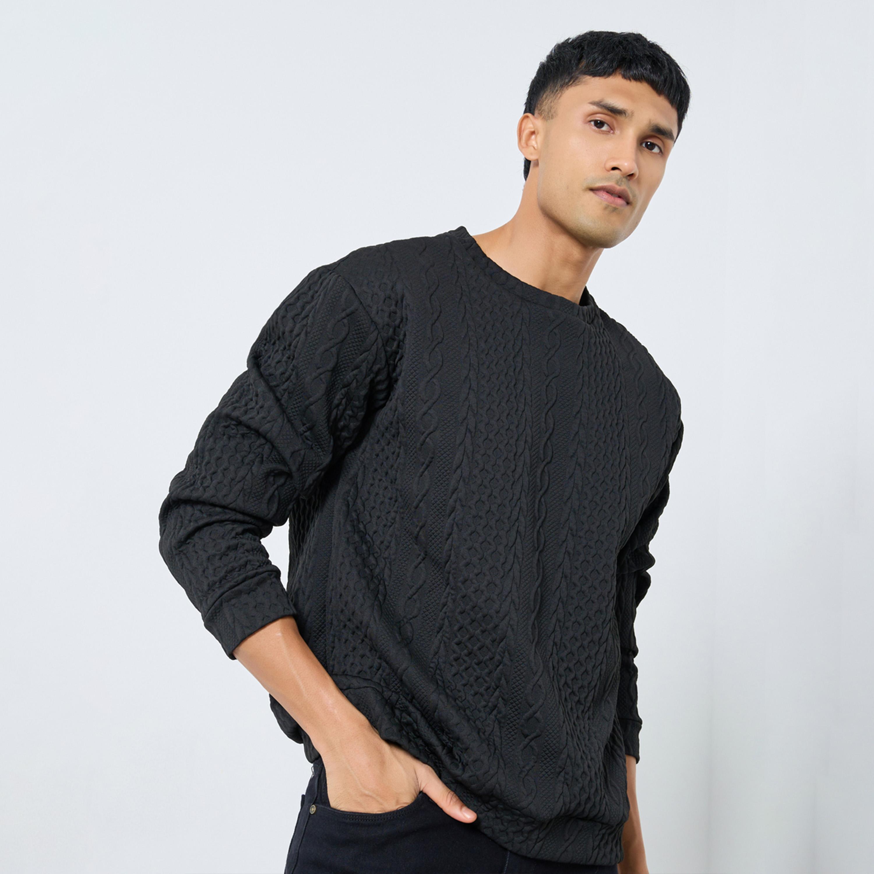 Take Two Men Black Cable Knit Relaxed Fit Sweater-men-clothing-sweatersandpullovers-image-1