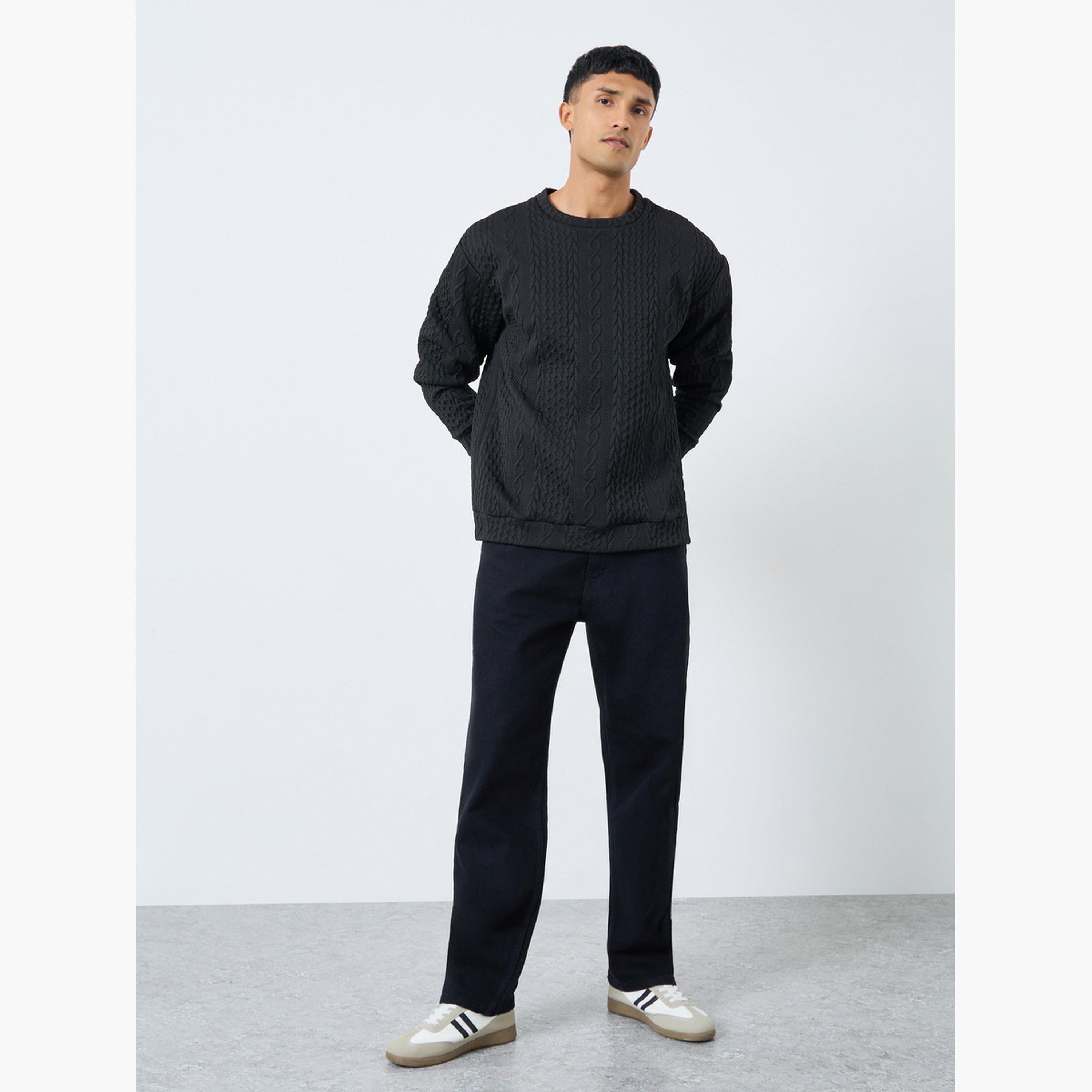 Take Two Men Black Cable Knit Relaxed Fit Sweater-men-clothing-sweatersandpullovers-image-2