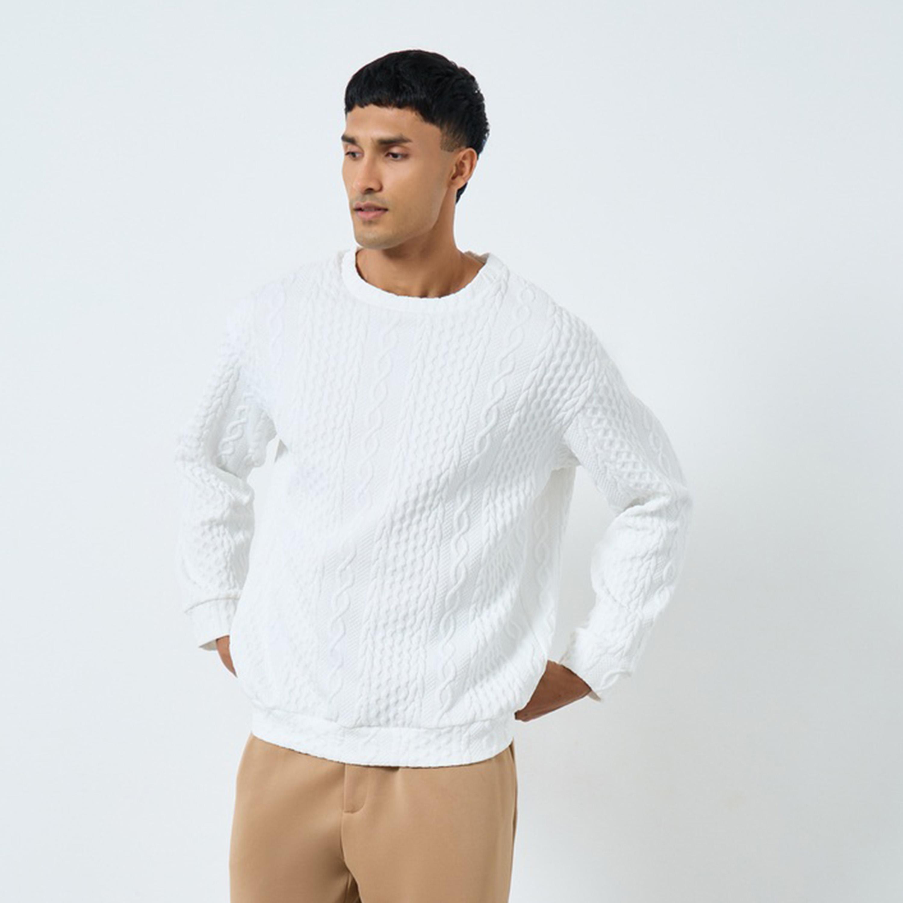 Take Two Men White Cable Knit Relaxed Fit Sweater-men-clothing-sweatersandpullovers-image-1