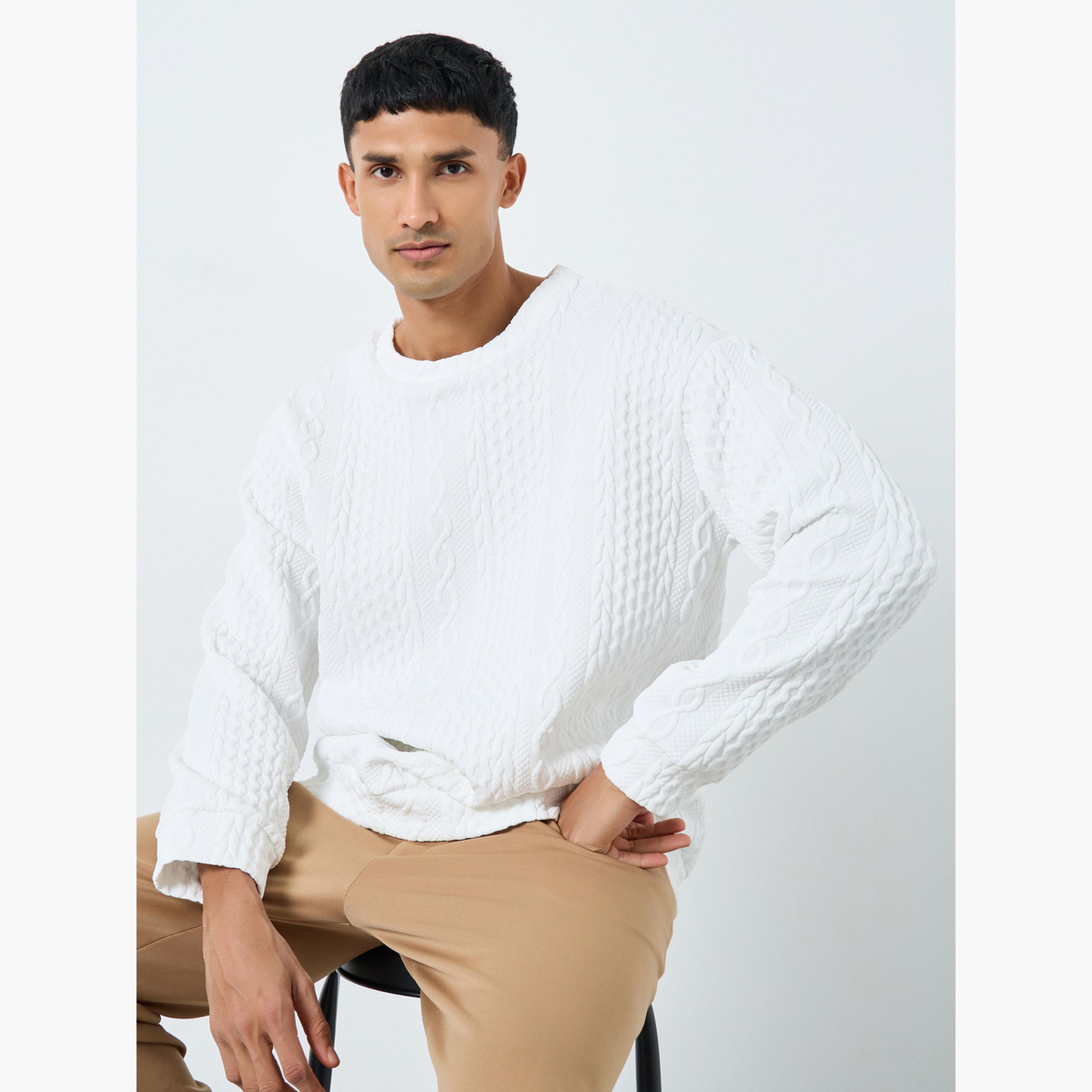 Take Two Men White Cable Knit Relaxed Fit Sweater-men-clothing-sweatersandpullovers-image-3