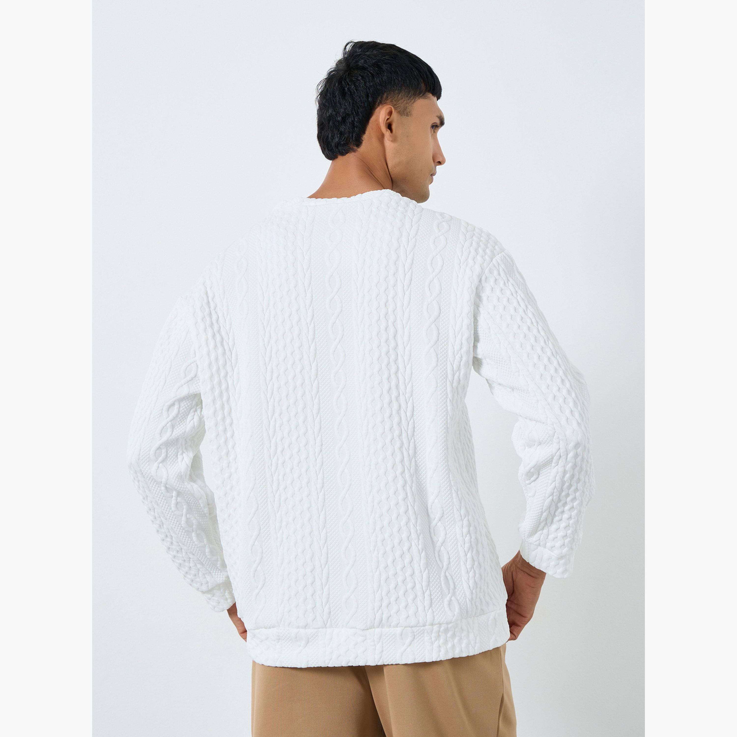 Take Two Men White Cable Knit Relaxed Fit Sweater-men-clothing-sweatersandpullovers-image-5