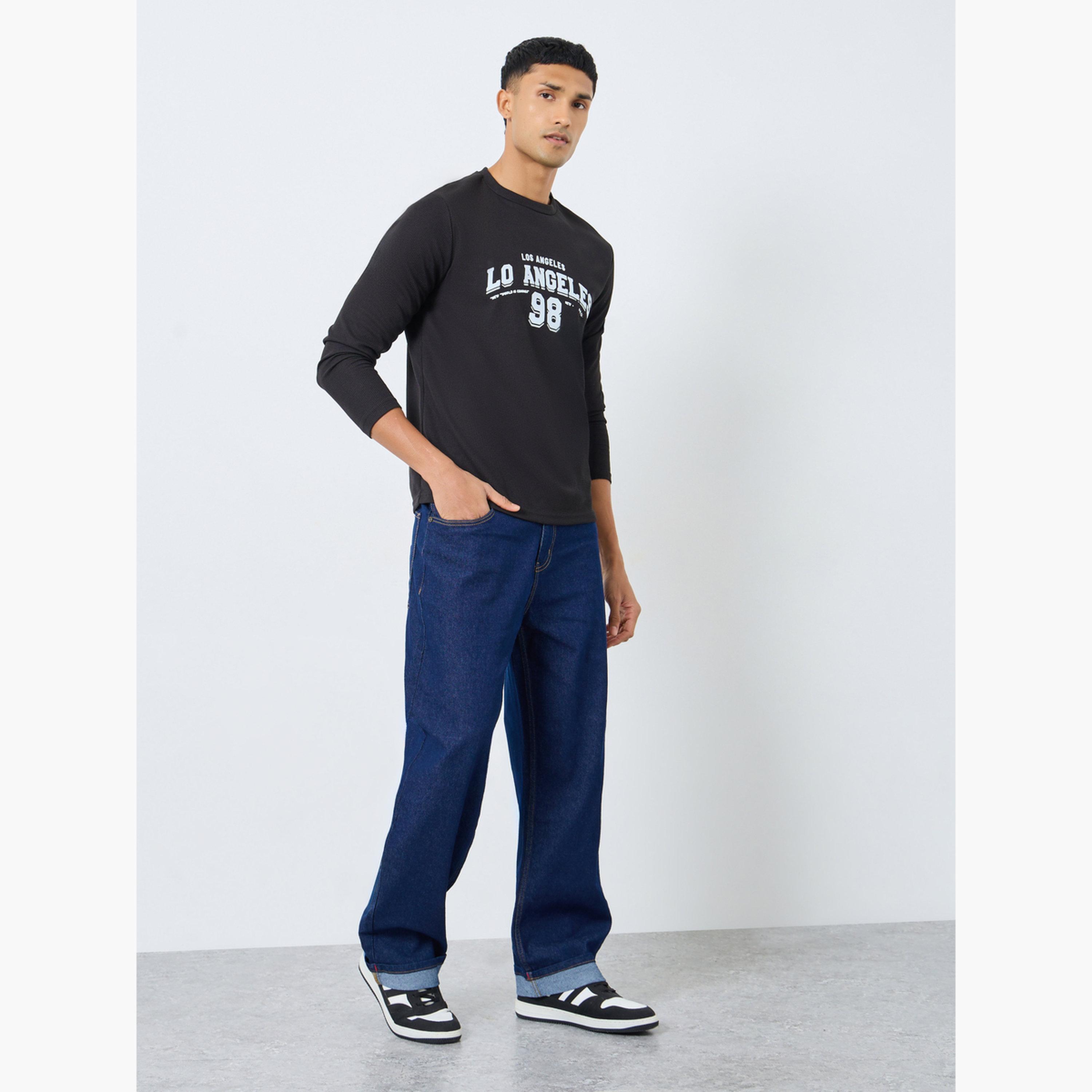 تيك تو - تي شيرت رجالي أسود بأكمام طويلة ومحبوك بنقشة الوافل-men-clothing-tshirtsandpolos-tshirts-image-2
