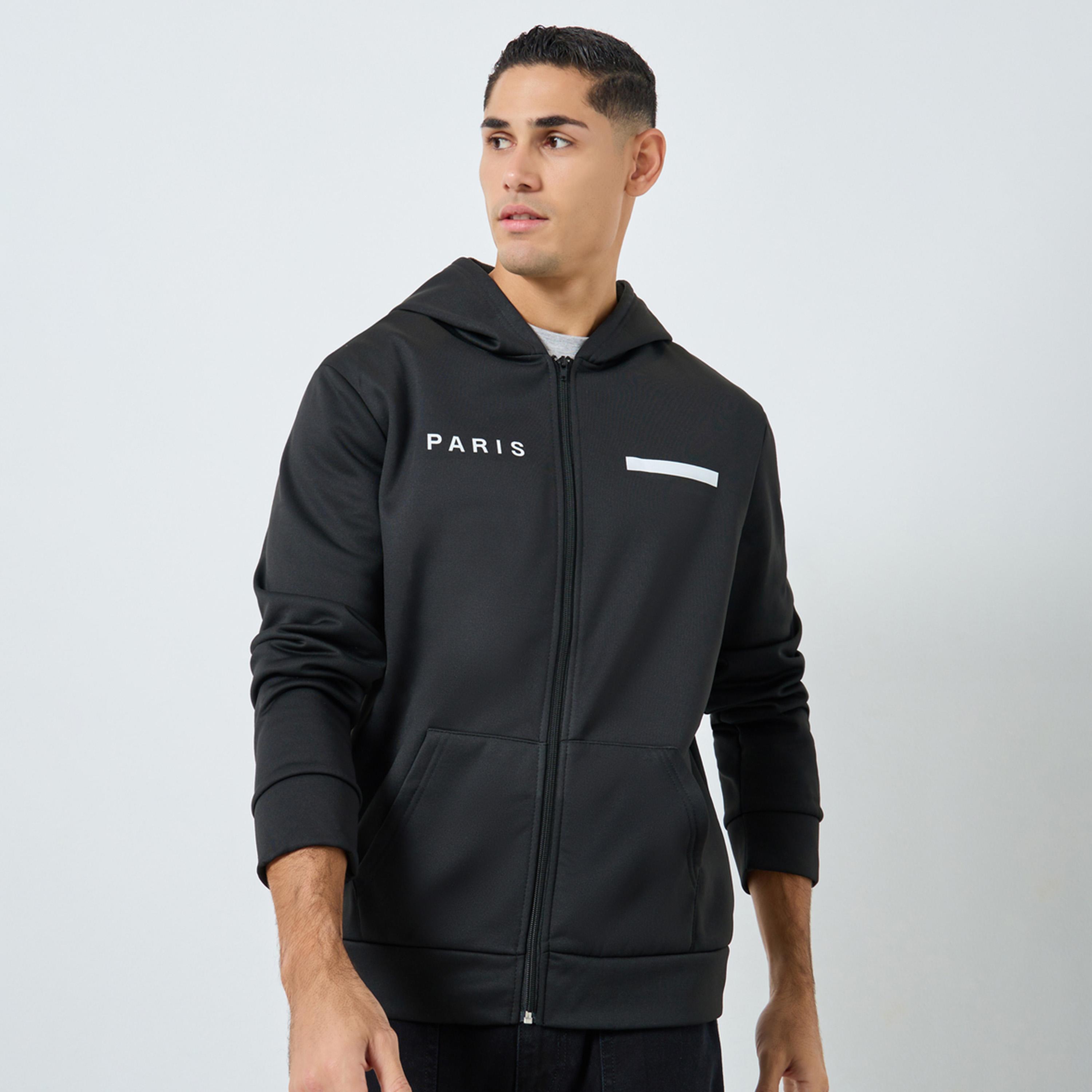 تيك تو - جاكيت رجالي أسود بسحاب داخلي صوف فليس مع غطاء للرأس-men-winterwear-jacketsandblazers-image-1