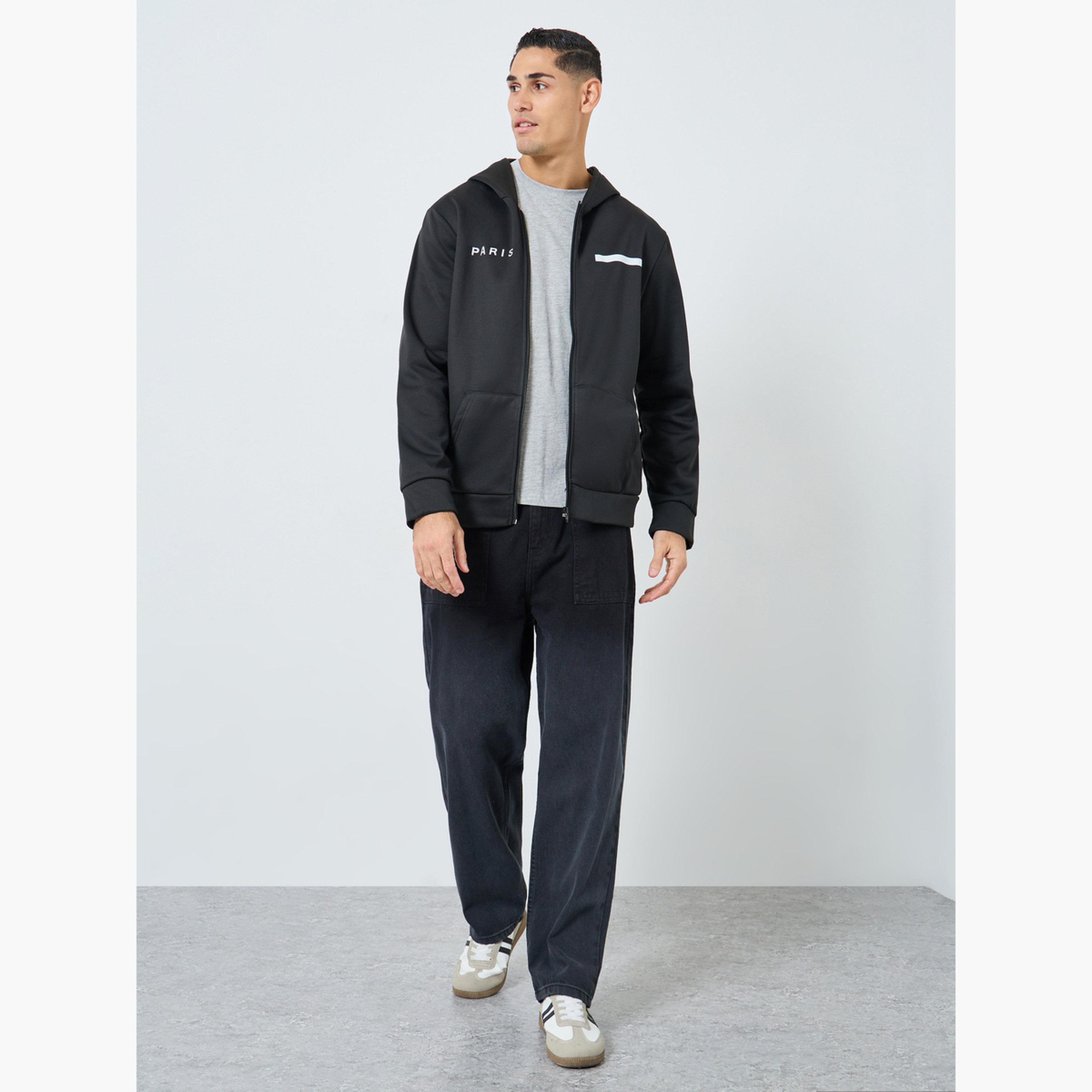 تيك تو - جاكيت رجالي أسود بسحاب داخلي صوف فليس مع غطاء للرأس-men-winterwear-jacketsandblazers-image-2