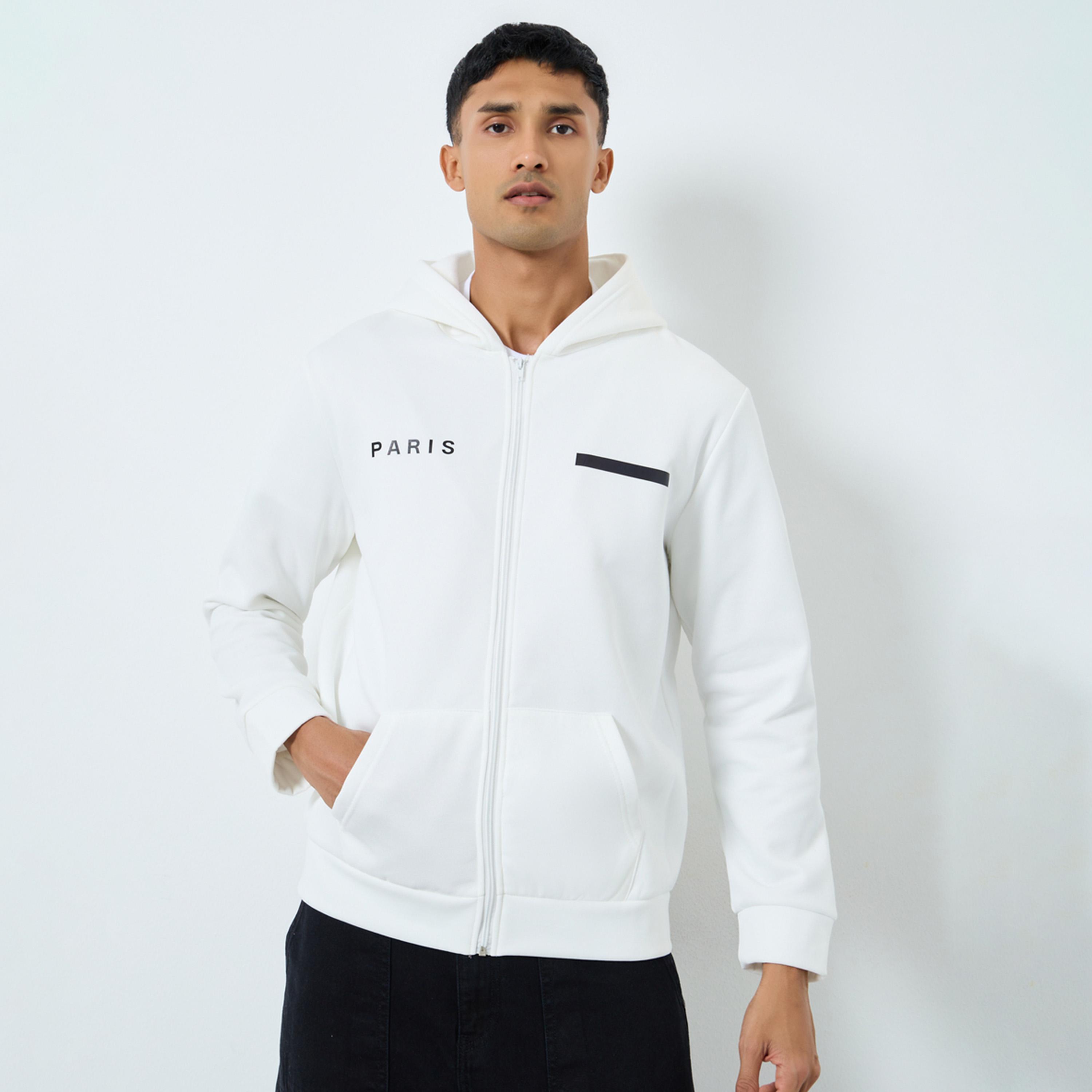 تيك تو - جاكيت رجالي أبيض بسحاب داخلي صوف فليس مع غطاء للرأس-men-winterwear-jacketsandblazers-image-1