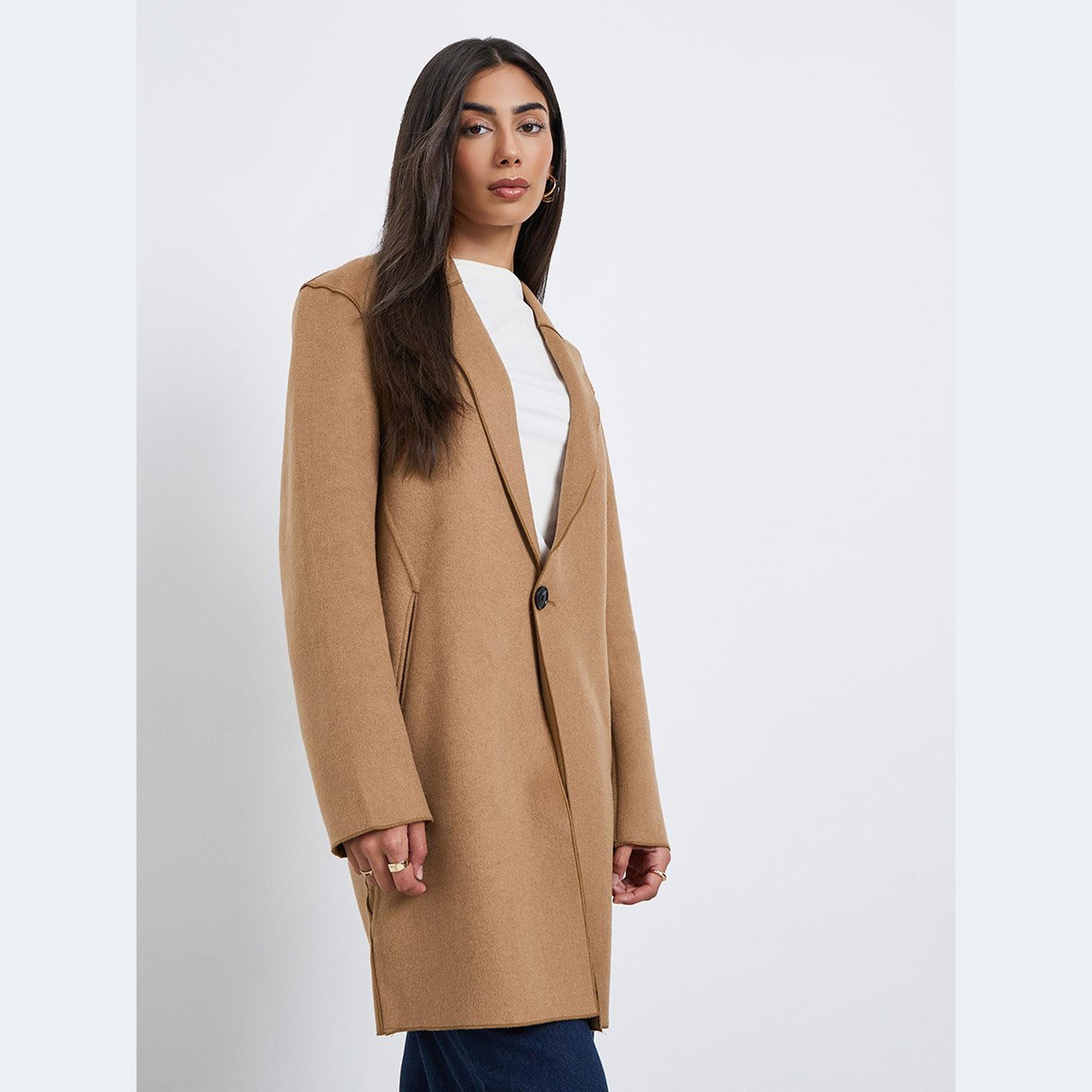 ستايلي - معطف للنساء بني متوسط ​​الطول بأزرار-women-clothing-coatsandjackets-coats-image-2