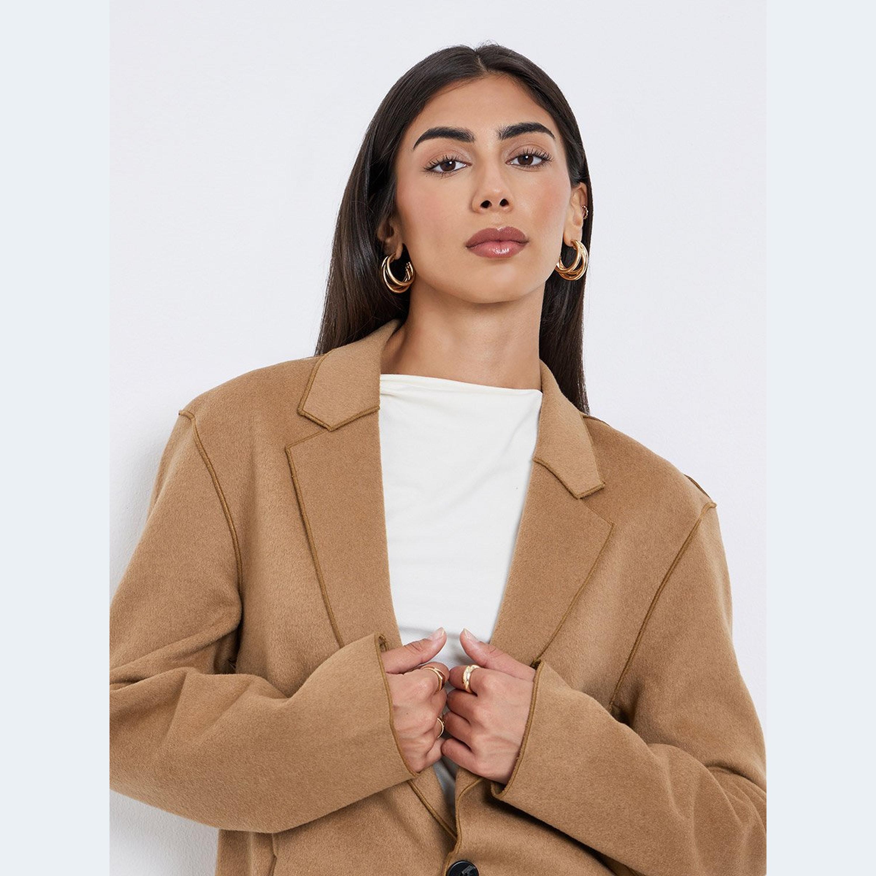 ستايلي - معطف للنساء بني متوسط ​​الطول بأزرار-women-clothing-coatsandjackets-coats-image-3