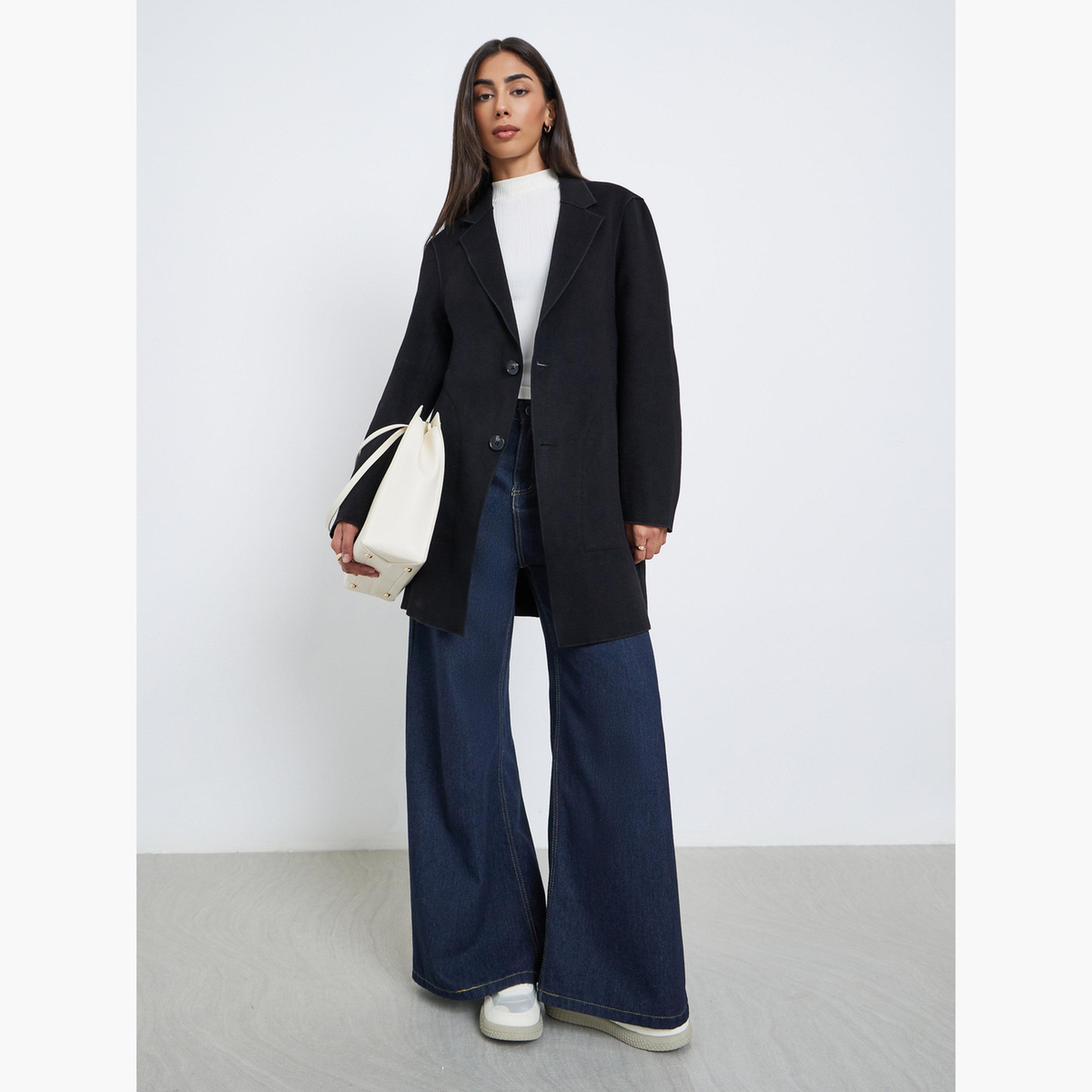 Styli Women Black Midi Button Coat-women-clothing-coatsandjackets-coats-image-2