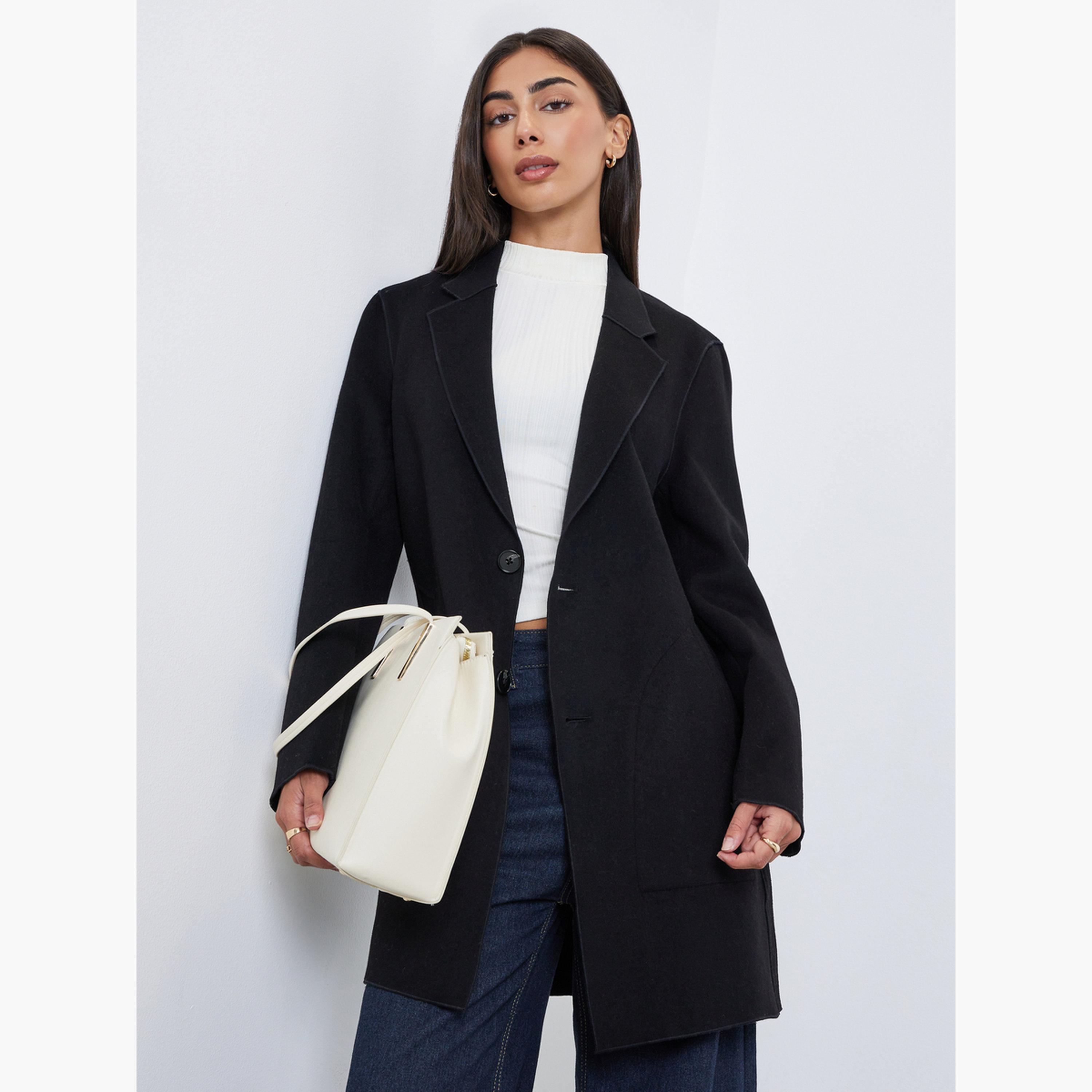 Styli Women Black Midi Button Coat-women-clothing-coatsandjackets-coats-image-3