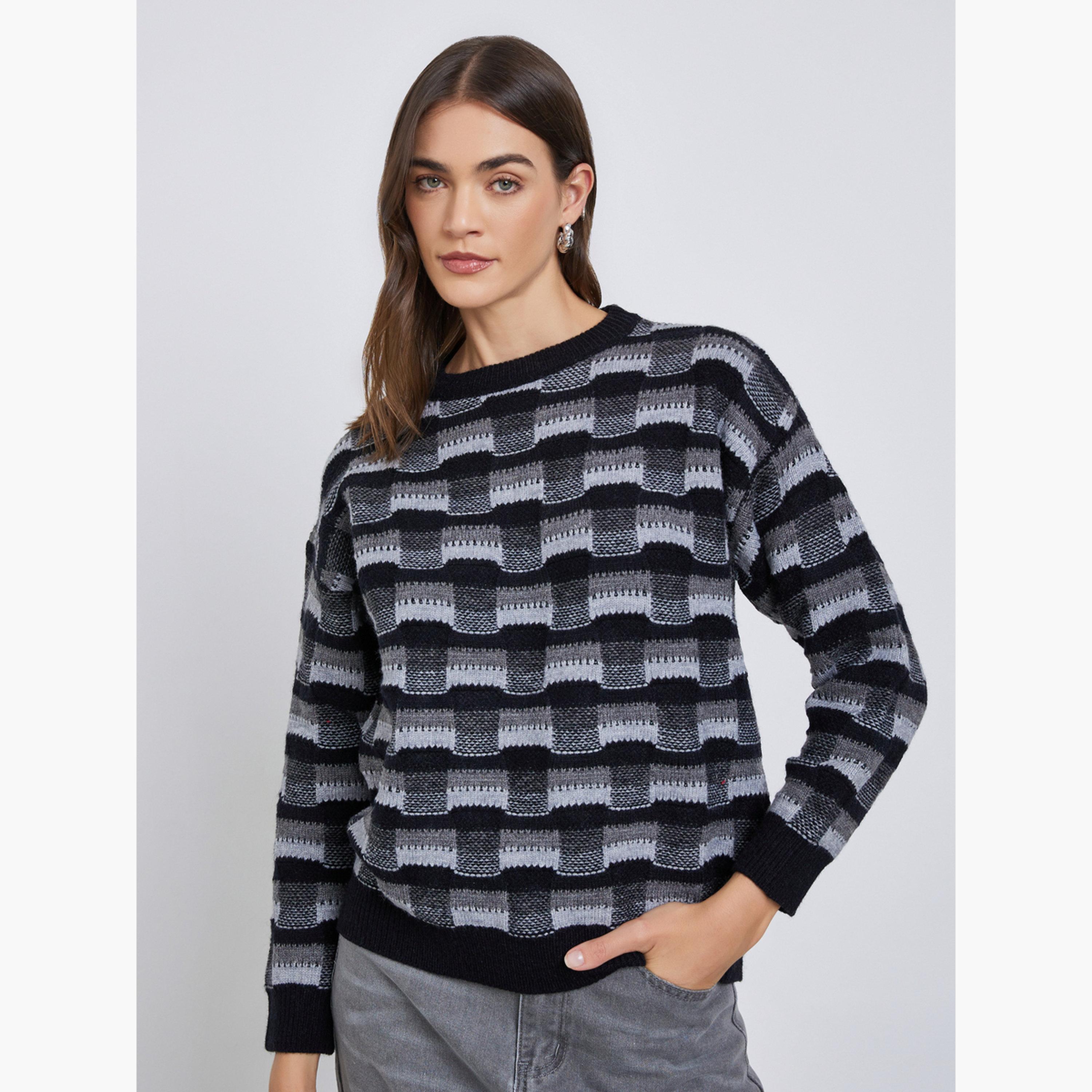 Styli Patterned Knit Dropped Shoulder Sweater-women-winterwear-cardigansandjumpers-jumpers-image-1
