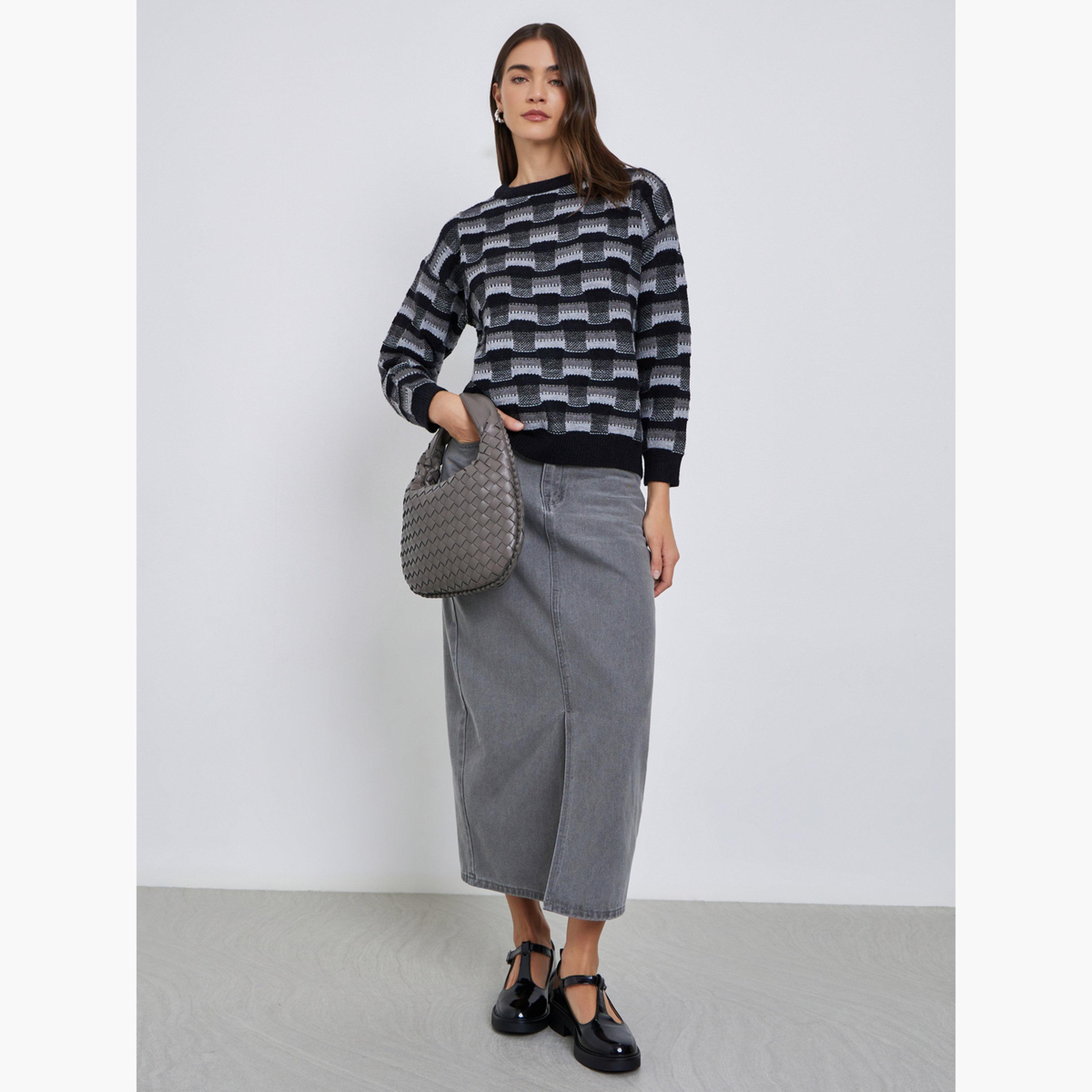 Styli Patterned Knit Dropped Shoulder Sweater-women-winterwear-cardigansandjumpers-jumpers-image-2