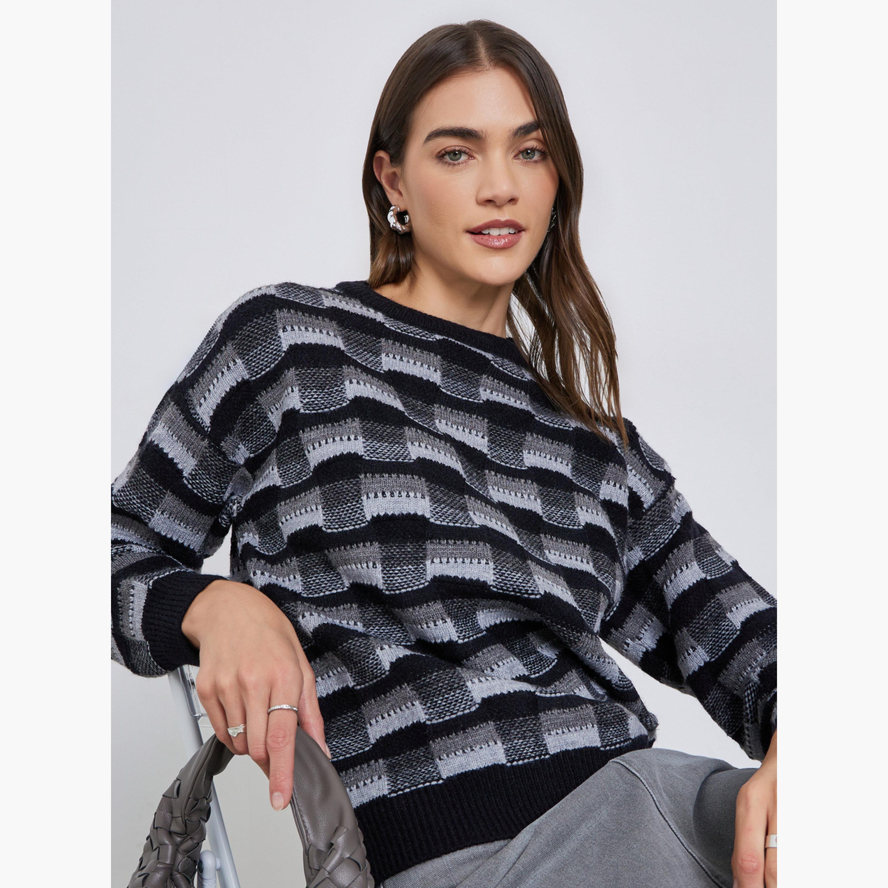 Styli Patterned Knit Dropped Shoulder Sweater-women-winterwear-cardigansandjumpers-jumpers-image-3