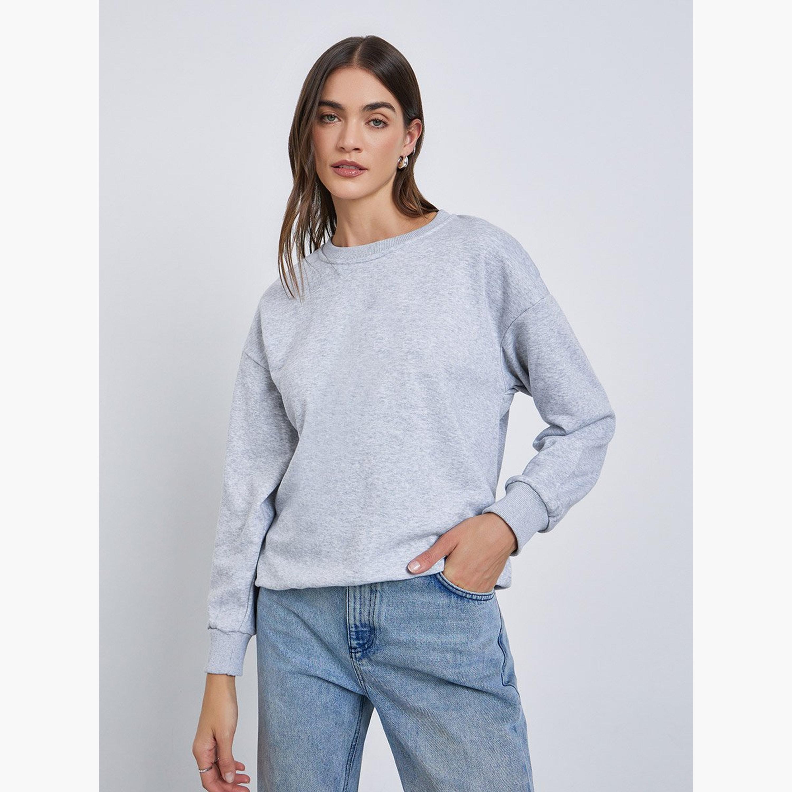 Styli Solid Round Neck Long Sleeves Women's Sweatshirt-women-winterwear-hoodiesandsweatshirts-sweatshirts-image-1