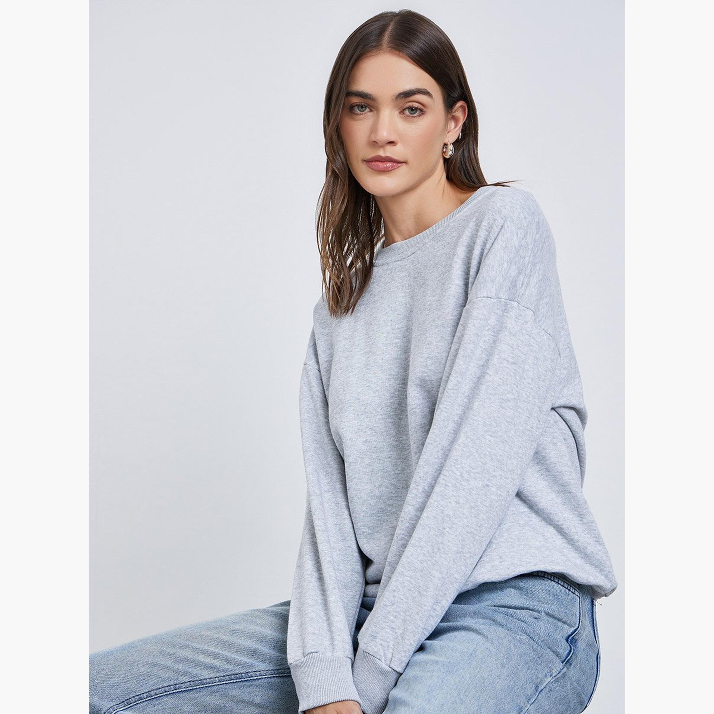 Styli Solid Round Neck Long Sleeves Women's Sweatshirt-women-winterwear-hoodiesandsweatshirts-sweatshirts-image-3