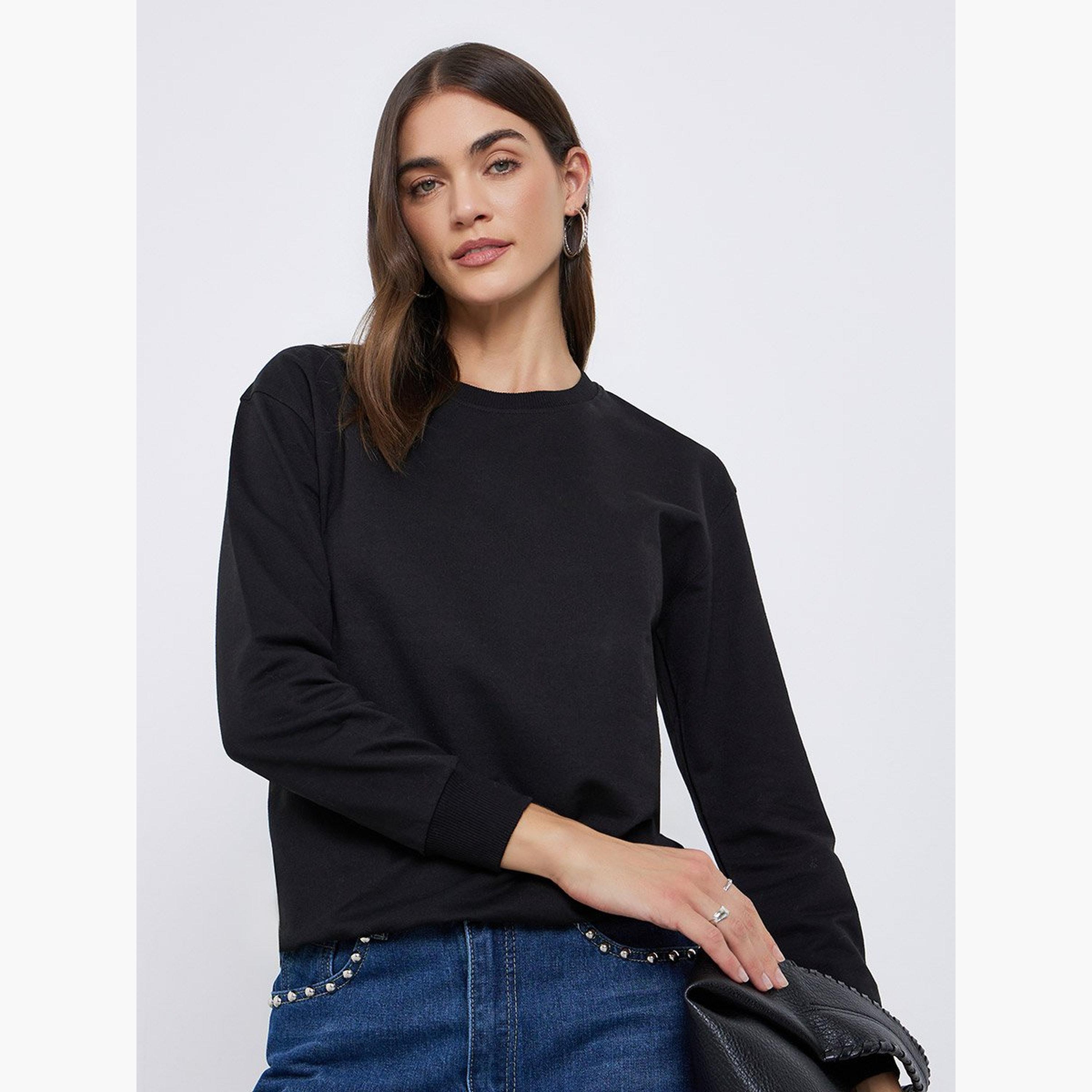 Styli Solid Round Neck Long Sleeves Women's Sweatshirt-women-clothing-hoodiesandsweatshirts-sweatshirts-image-1