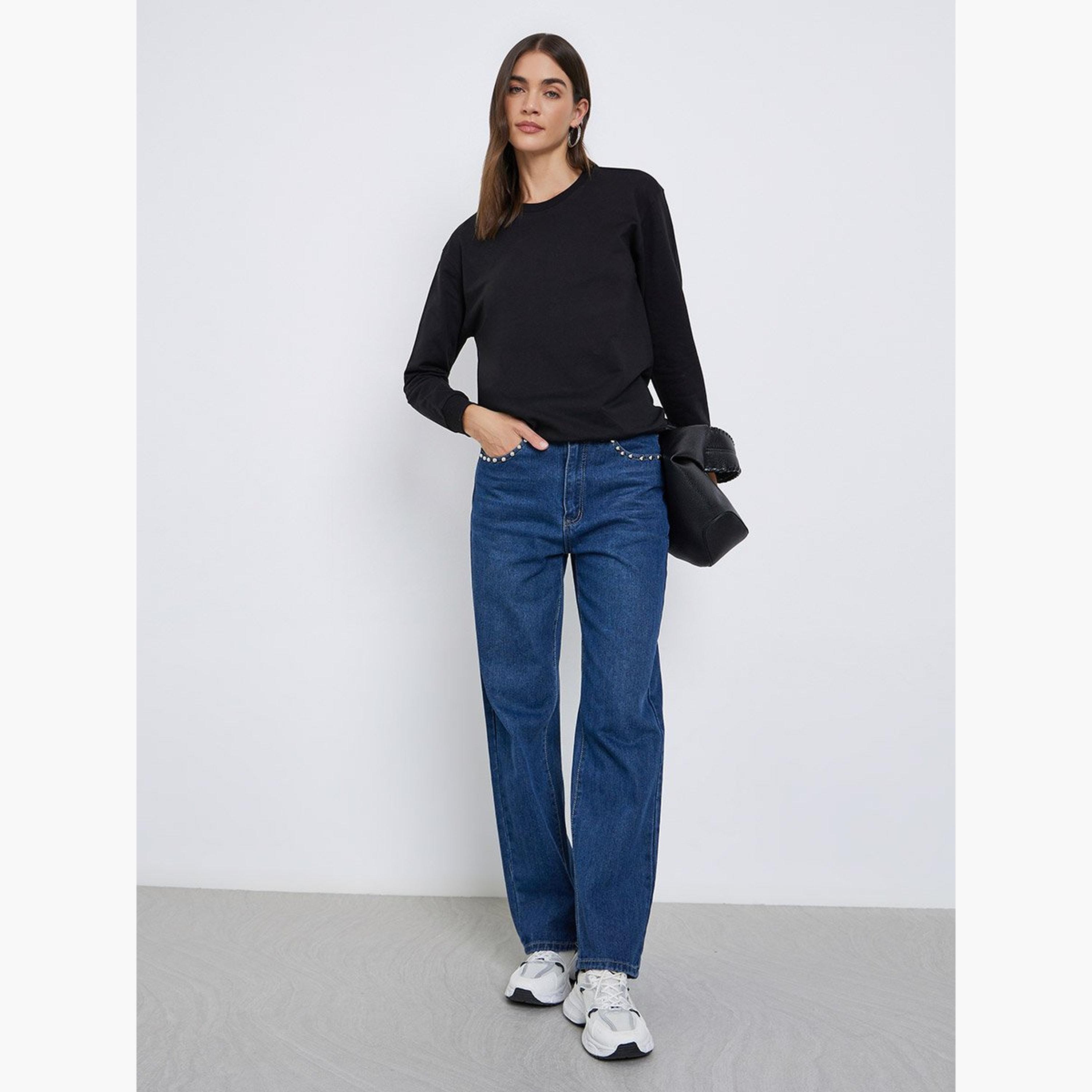 Styli Solid Round Neck Long Sleeves Women's Sweatshirt-women-clothing-hoodiesandsweatshirts-sweatshirts-image-2
