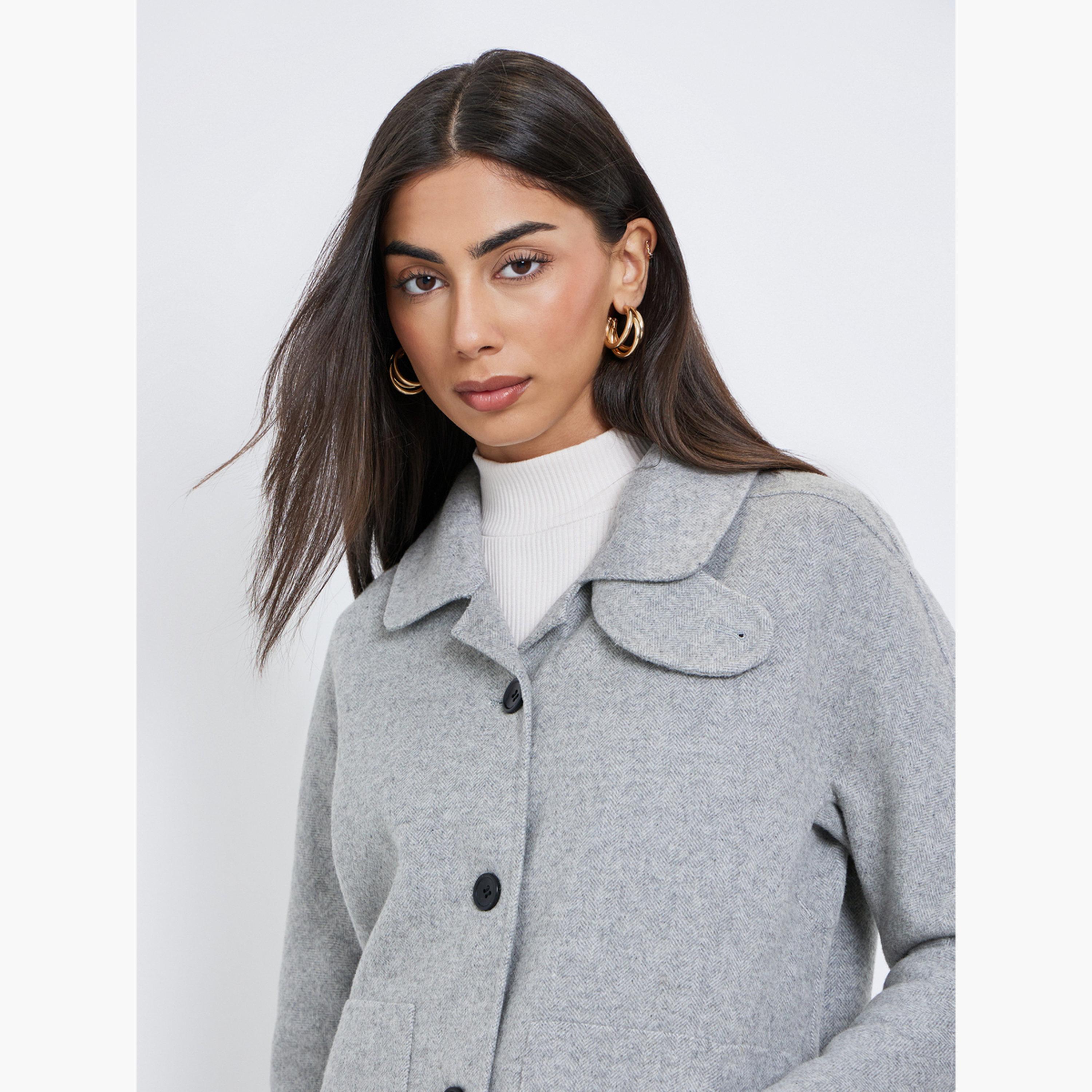 ستايلي - معطف رمادي متوسط ​​الطول بأزرار-women-clothing-coatsandjackets-coats-image-3