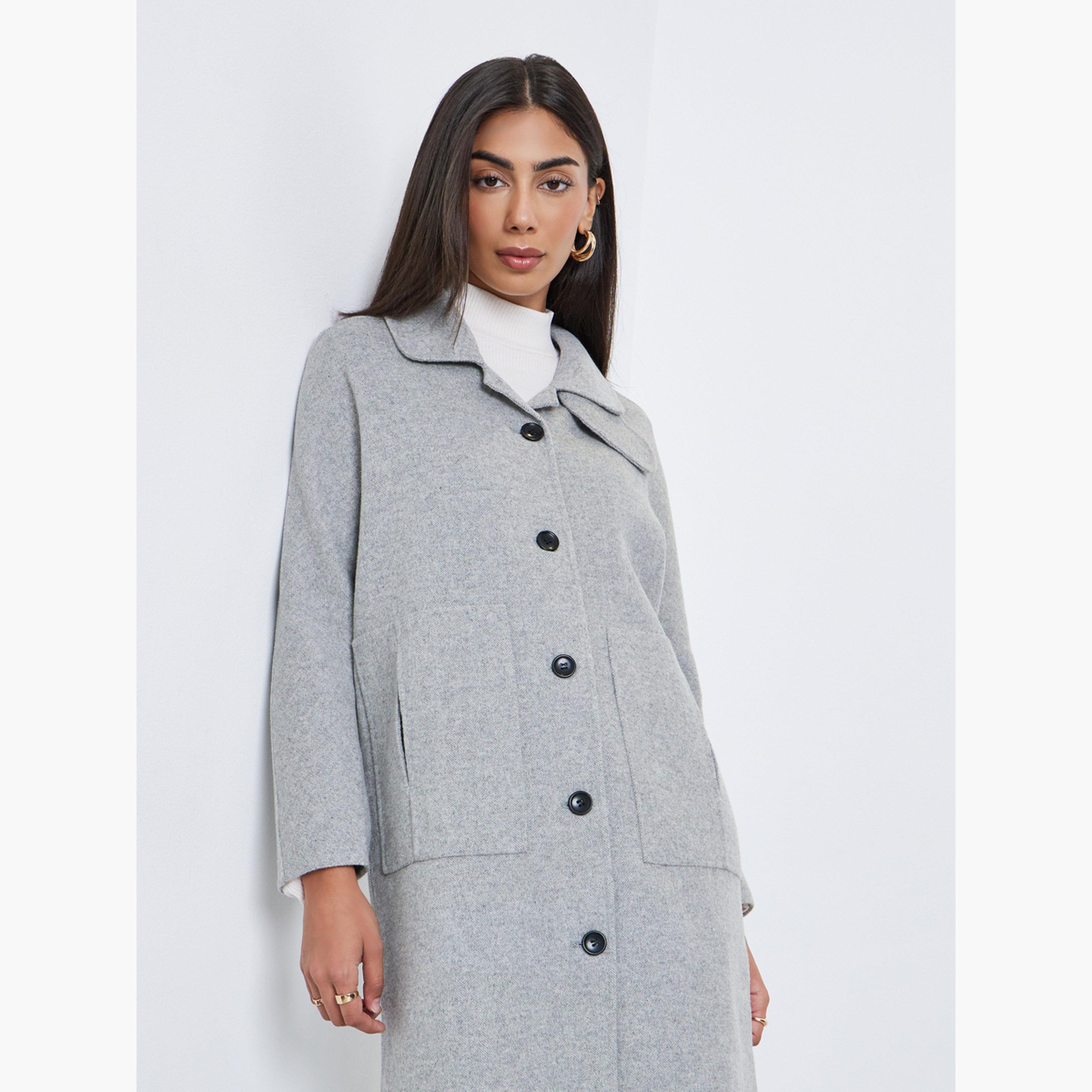 ستايلي - معطف رمادي متوسط ​​الطول بأزرار-women-clothing-coatsandjackets-coats-image-5