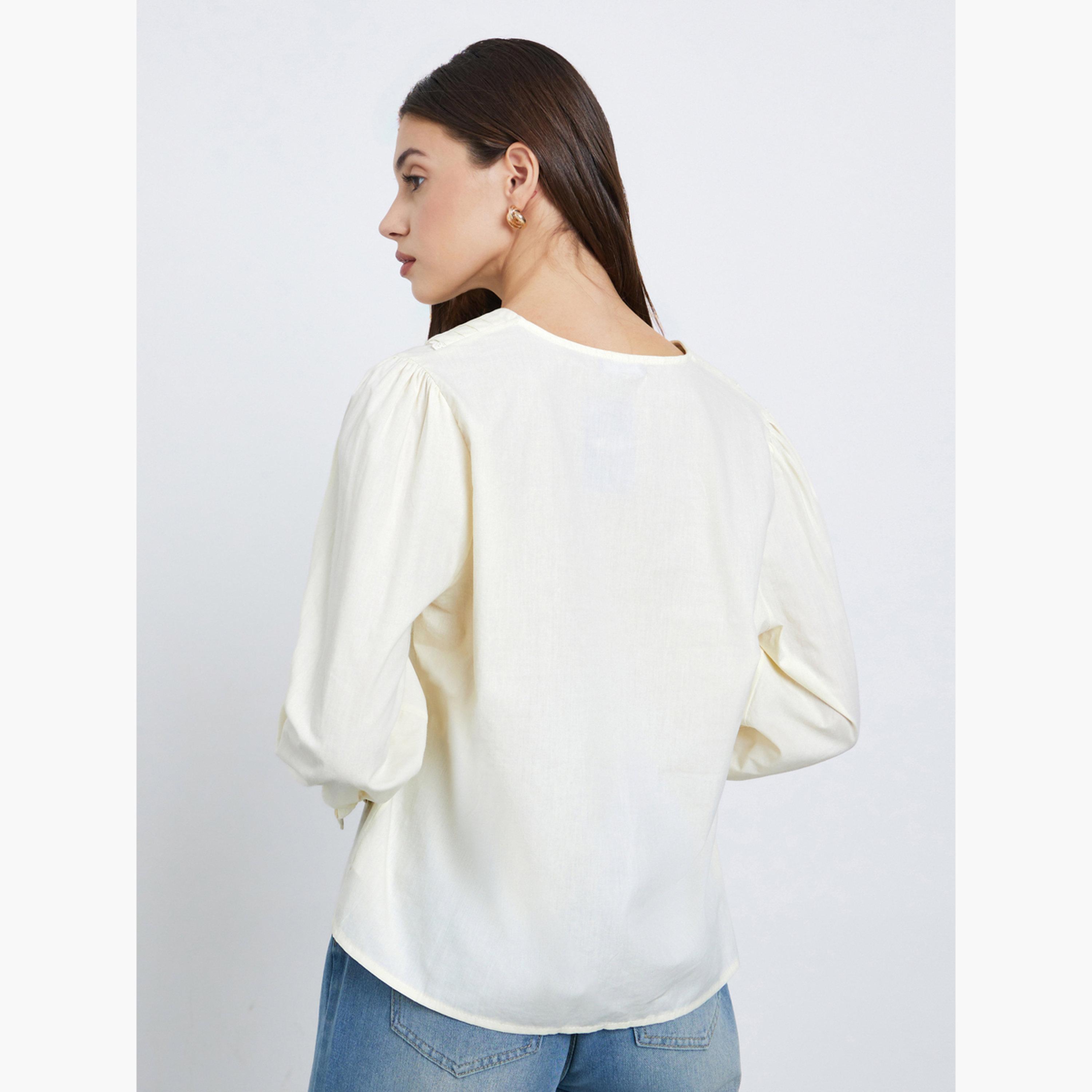 Styli Women Yellow Lace Detail Long Sleeve Shirt with Tie-Up Detail-women-clothing-shirtsandblouses-shirts-image-4