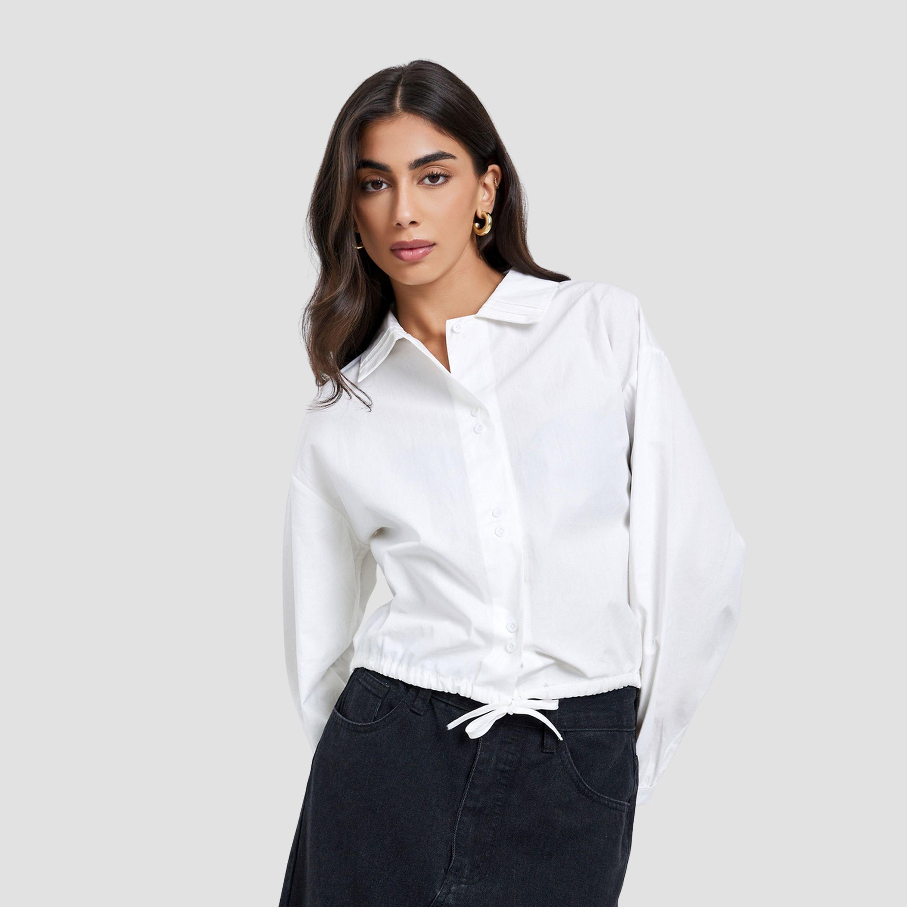 Styli Women White Casual Shirt with Button Placket-women-clothing-shirtsandblouses-shirts-image-1