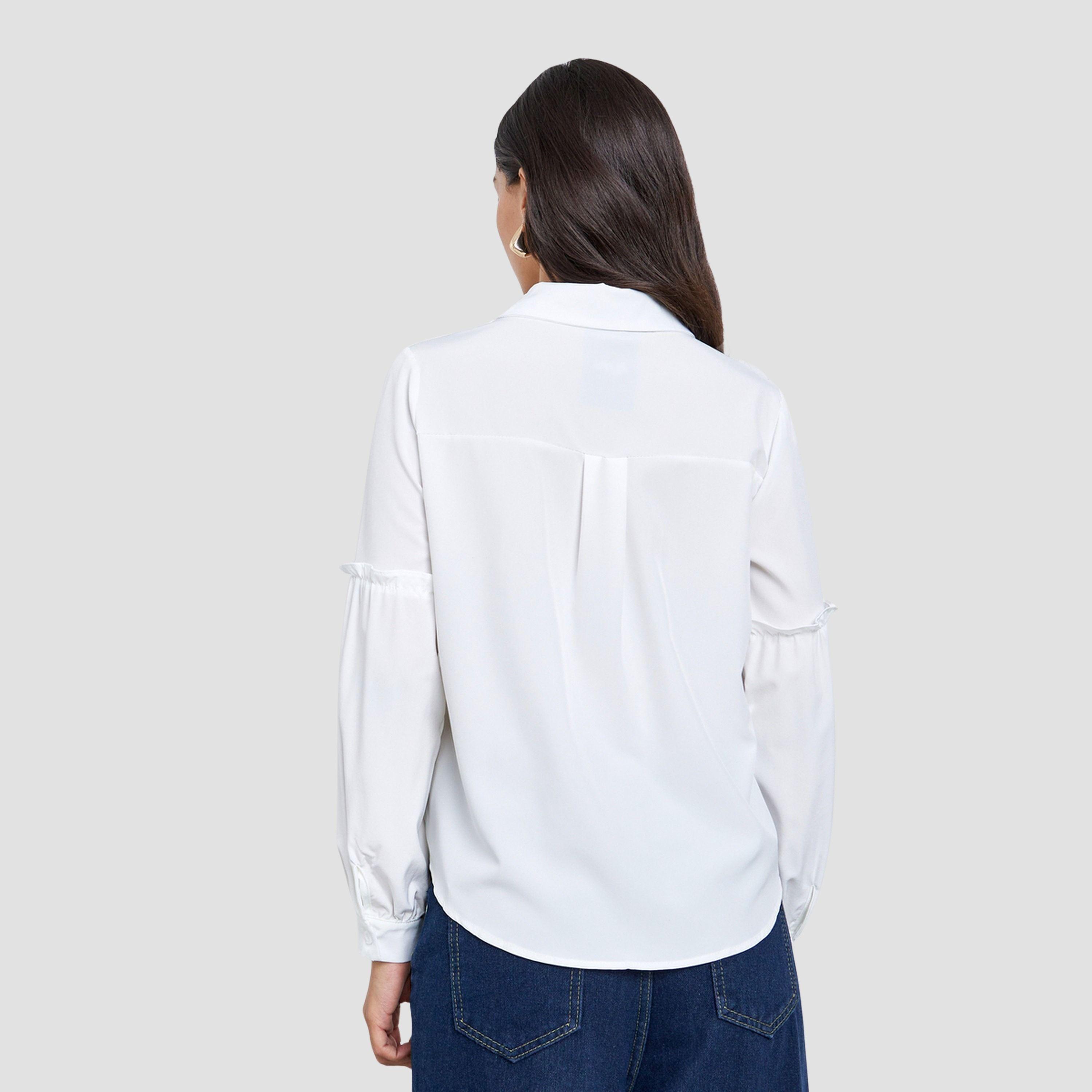 ستايلي - قميص كاجوال أبيض مزين بجيوب للنساء-women-clothing-shirtsandblouses-shirts-image-4