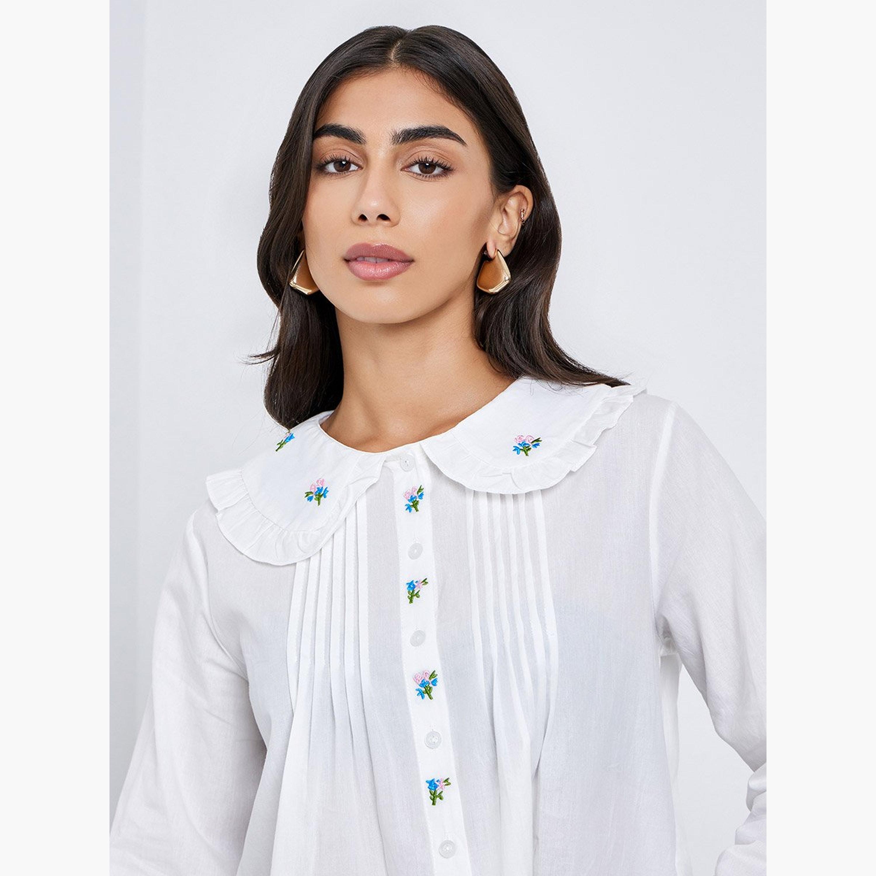 Styli White Embroidered Peter Pan Collar Shirt-women-clothing-shirtsandblouses-shirts-image-3