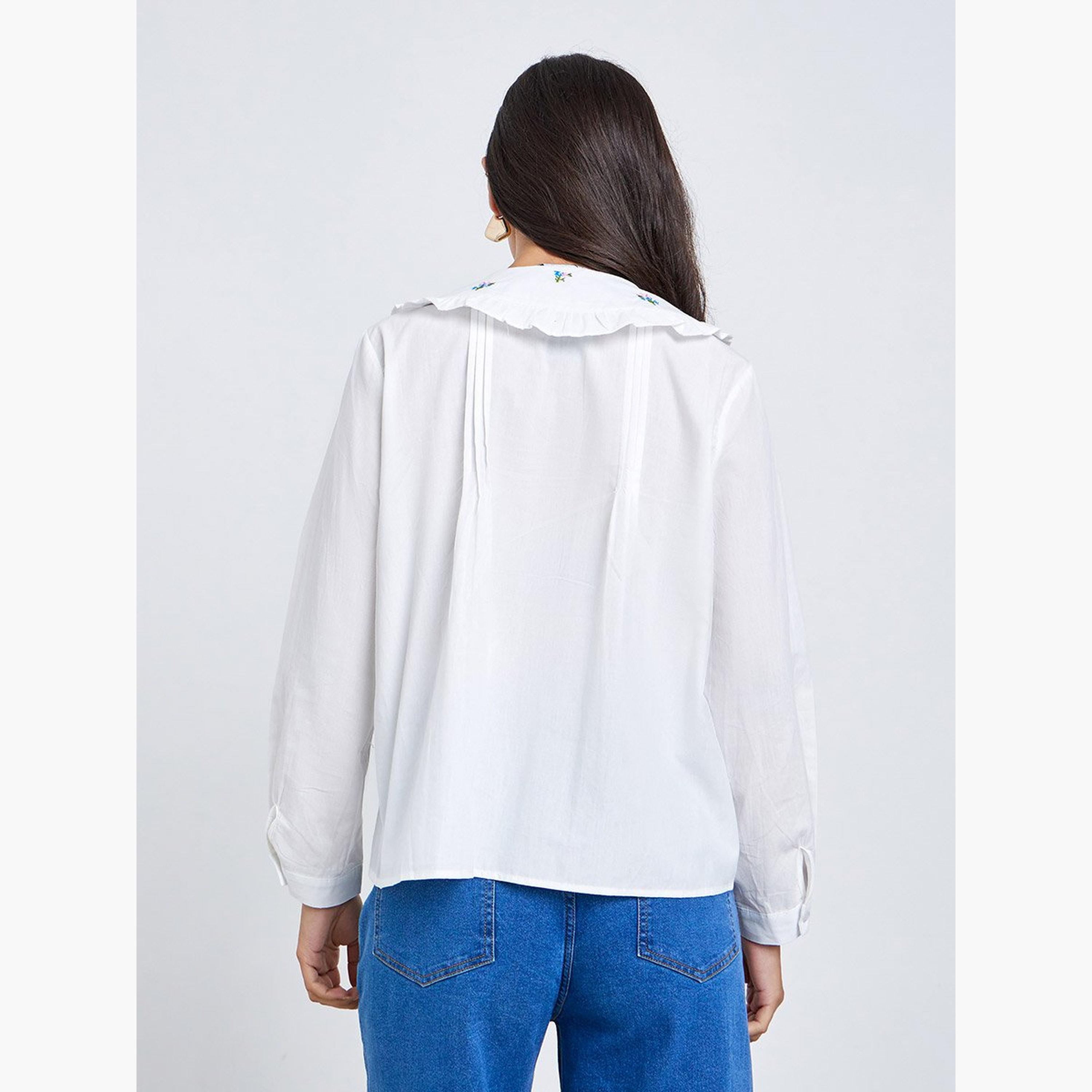 Styli White Embroidered Peter Pan Collar Shirt-women-clothing-shirtsandblouses-shirts-image-4
